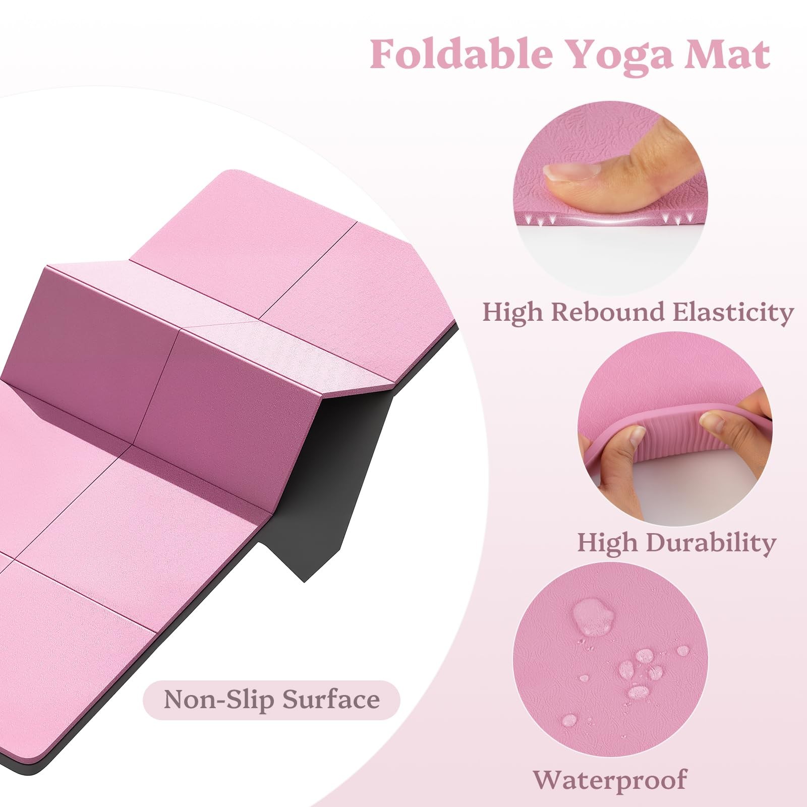 Foldable Yoga Mat Non Slip, Pilates Fitness Mats – 72″ x 24″ x 0.16″ Extra Wi…