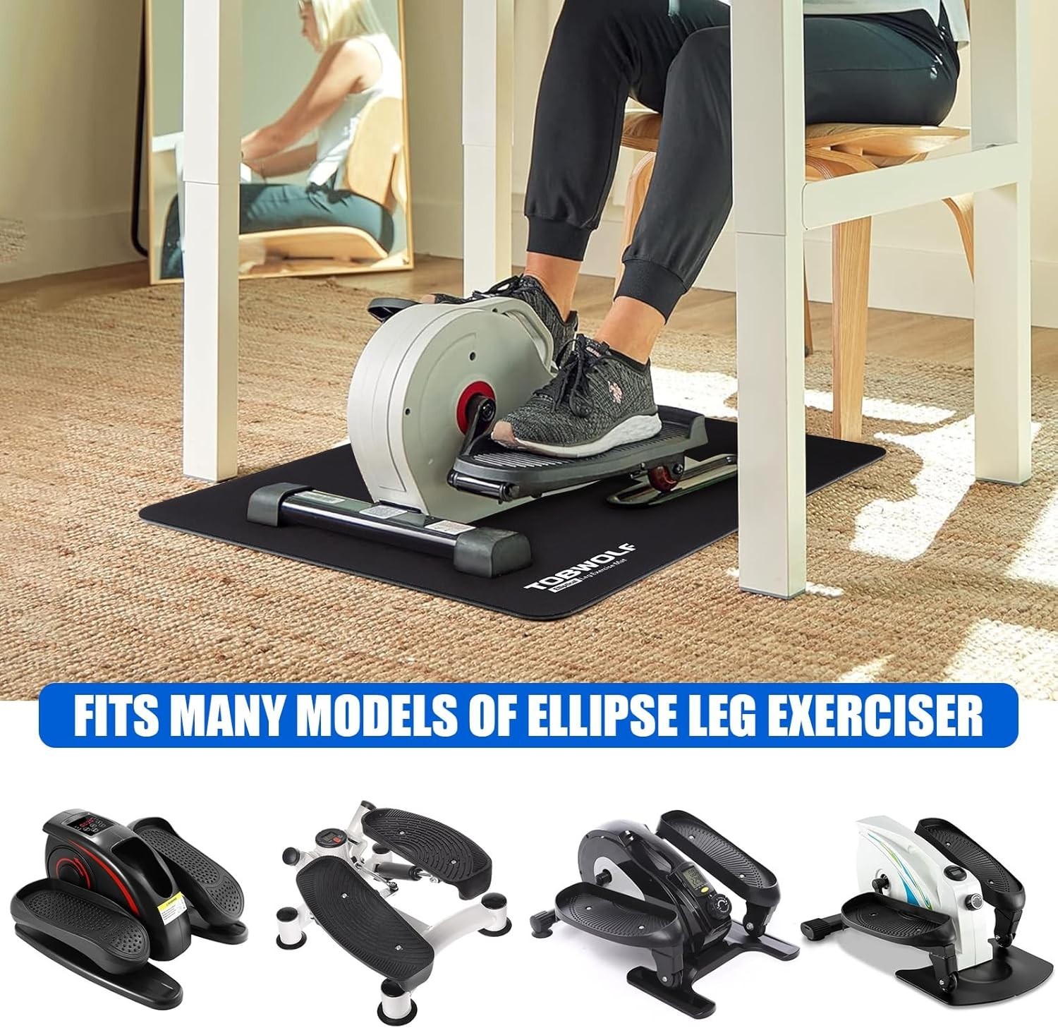 Elliptical Machine Non-Slip Mat – Protects Floors, Compact Size 23.6″ x 17″