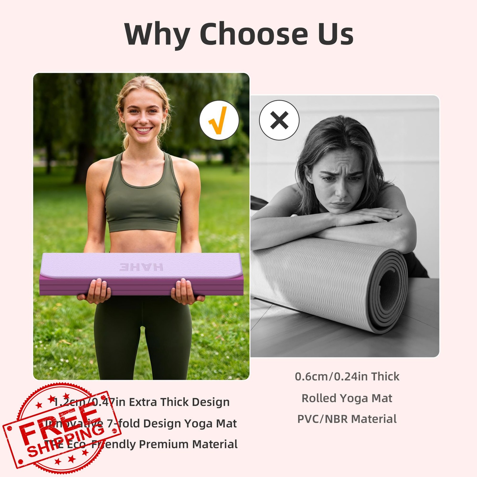 hahe Yoga Mat Deep Pink Light Pink
