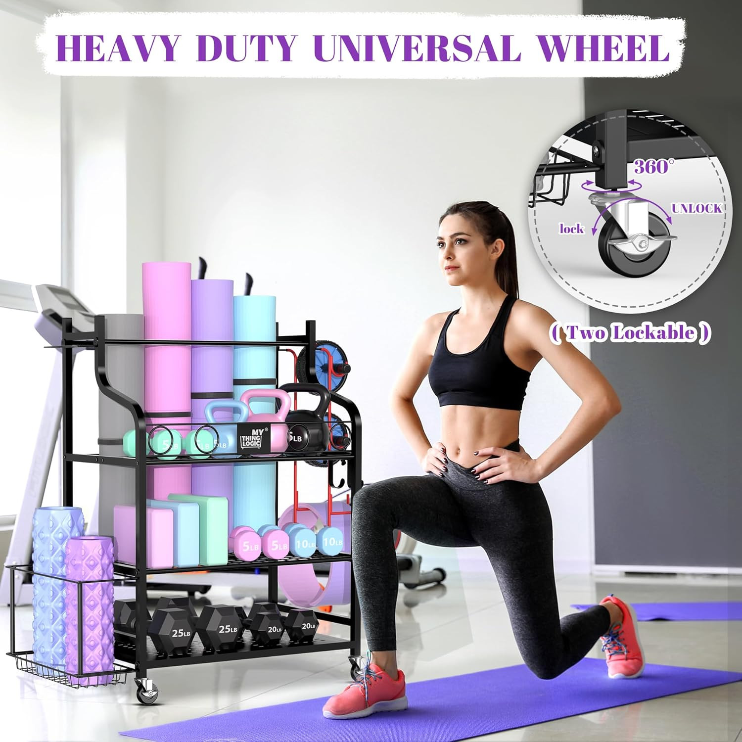 Yoga Mat Storage Racks,Home Gym Storage Rack for Dumbbells Kettlebells Foam Roll