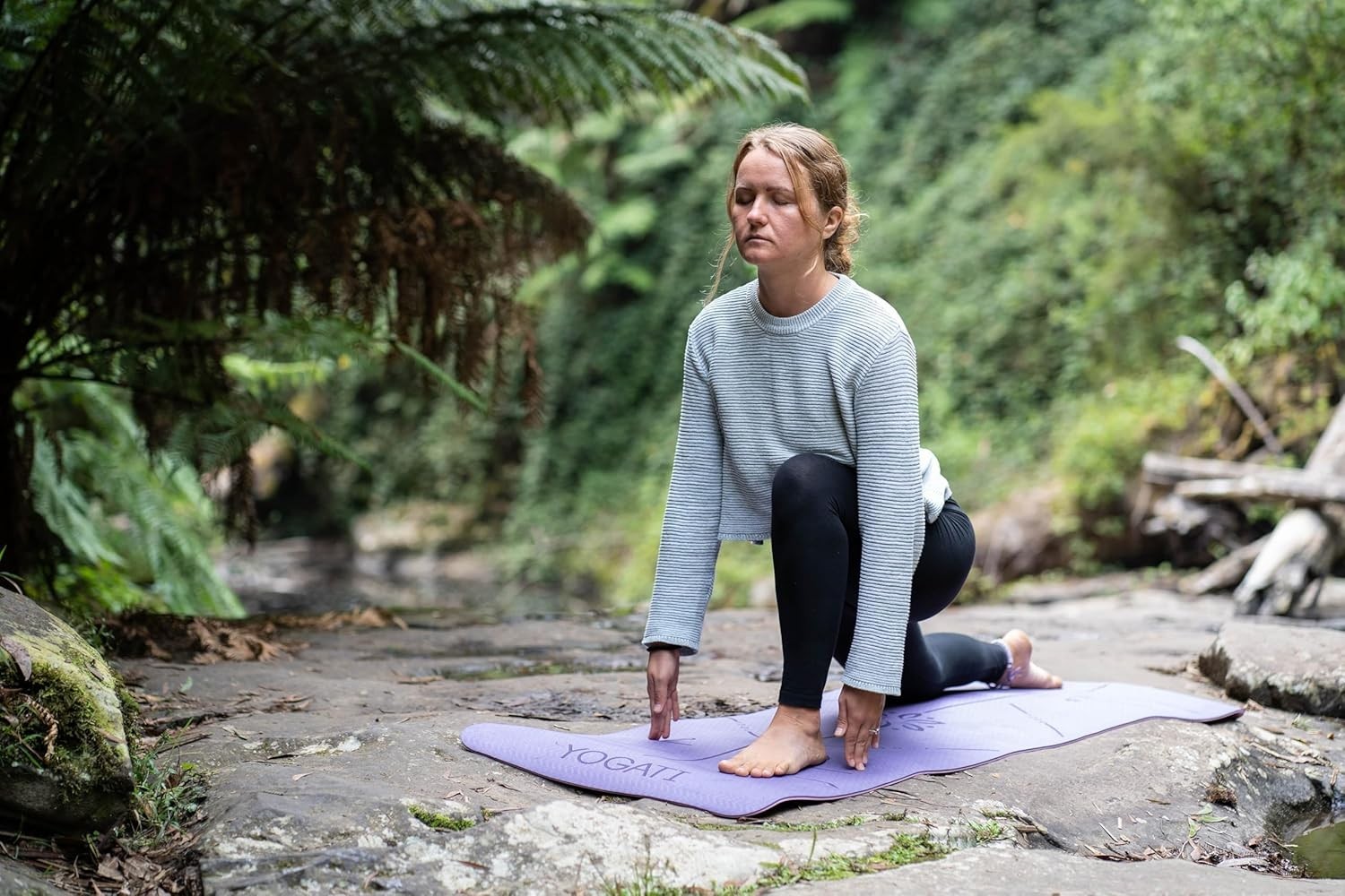 Versatile Yoga Mat with Alignment Lines – Non-Toxic Non-Slip Mats in Purple