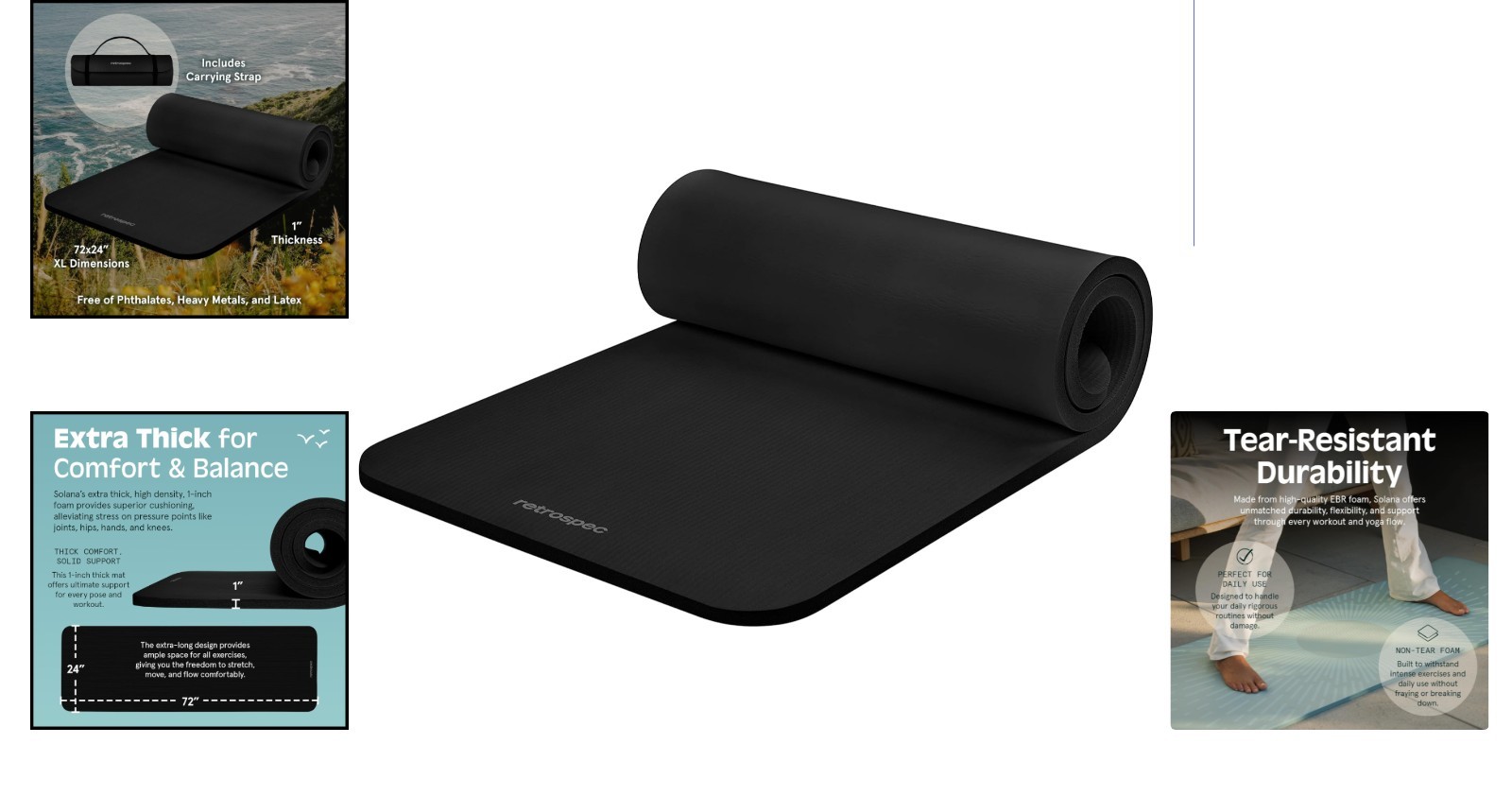 Solana Yoga Mat 72″x24″ – Extra Thick Non-Slip Foam with Carry Strap for Comfort