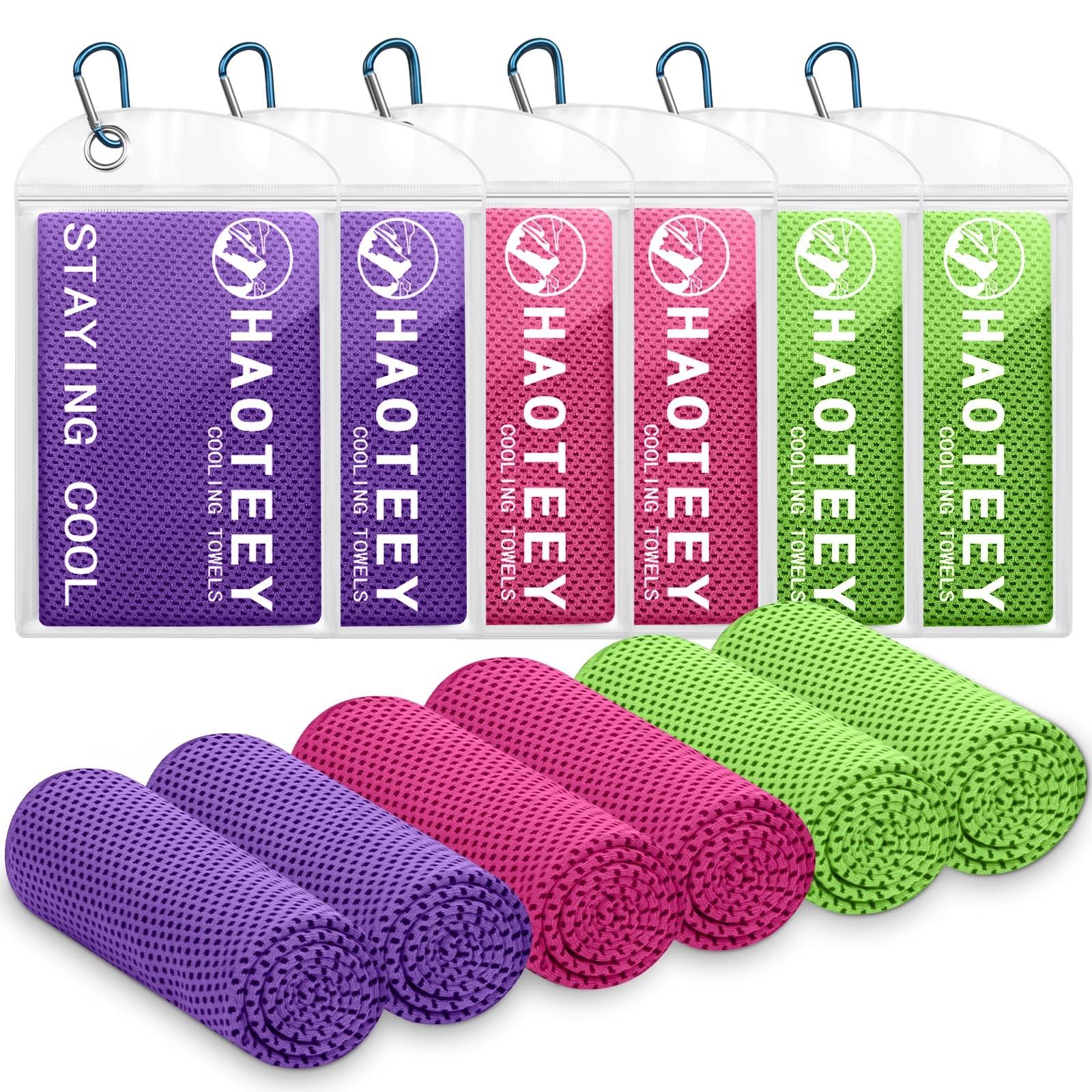 Haoteey 40″*12″ Cooling Towels 6 PCS, Cool 40″*12″, 2green/2red/2purple