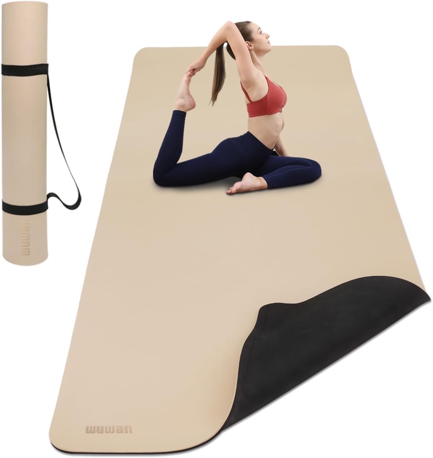 Wide Yoga Mat-80cm Non Slip Extra Thick 1/3” 72″ x 24″ x 0.23″, beige