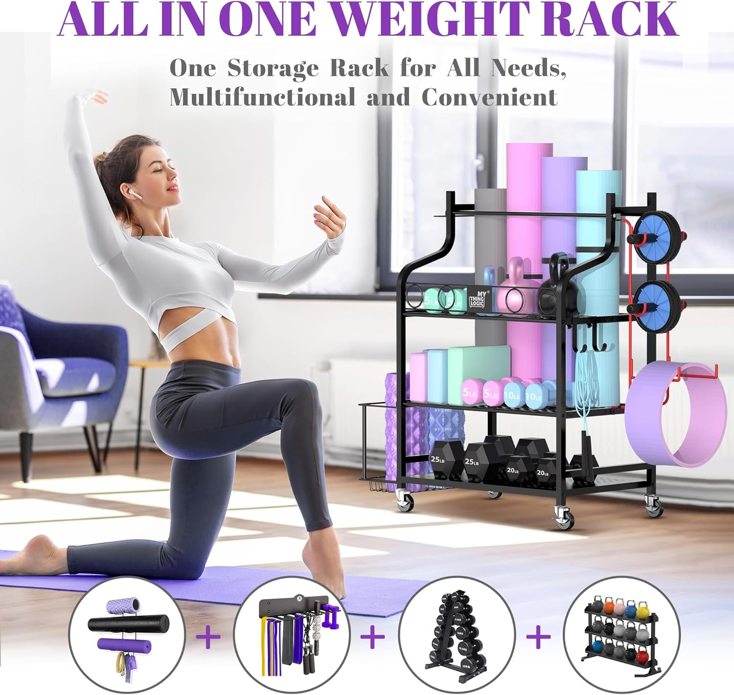 Yoga Mat Storage Racks,Home Gym Storage Rack for Dumbbells Kettlebells Foam Roll