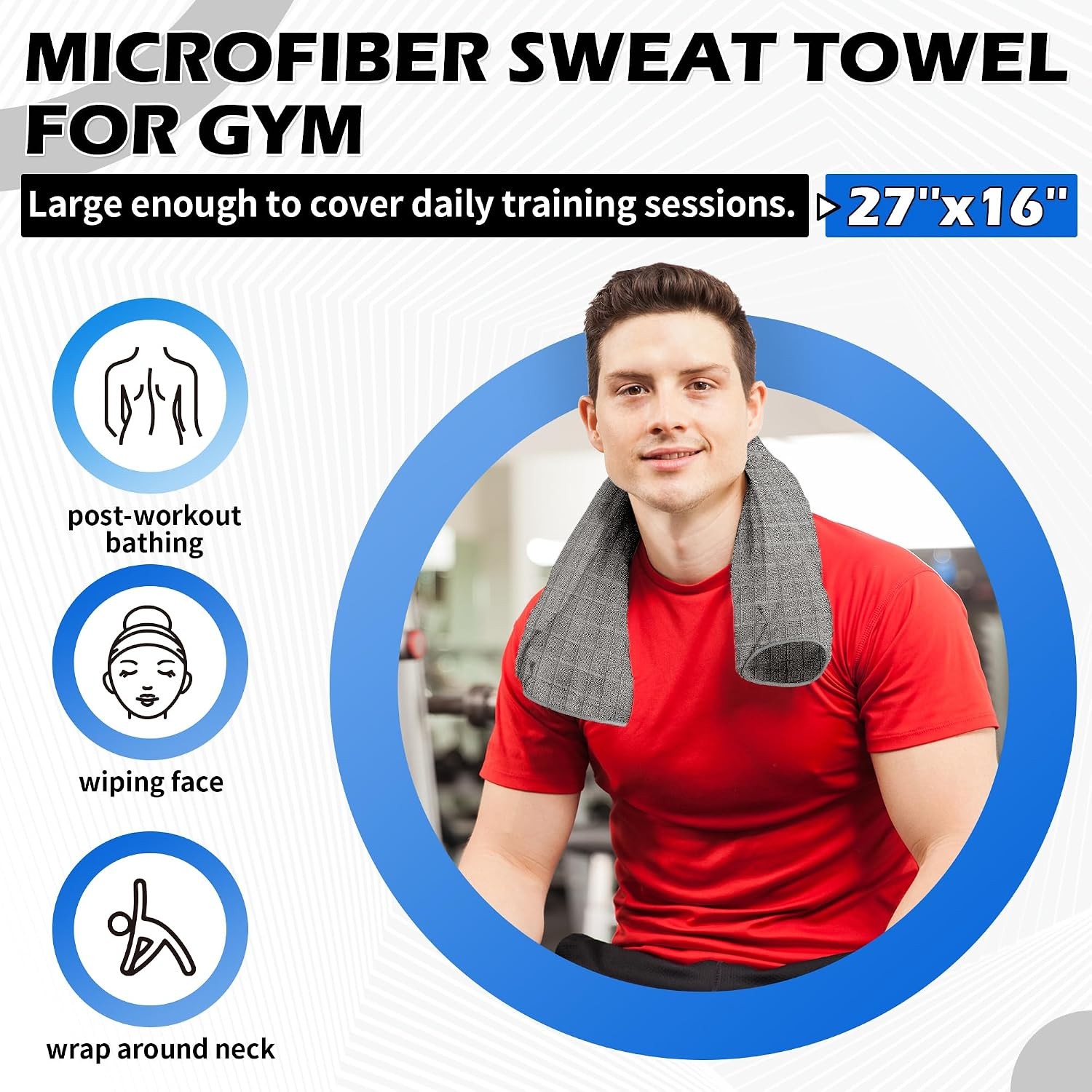 HOMERHYMRE Microfiber Workout Towels, 3 Pack Grey Gym Sweat Sports Towel for