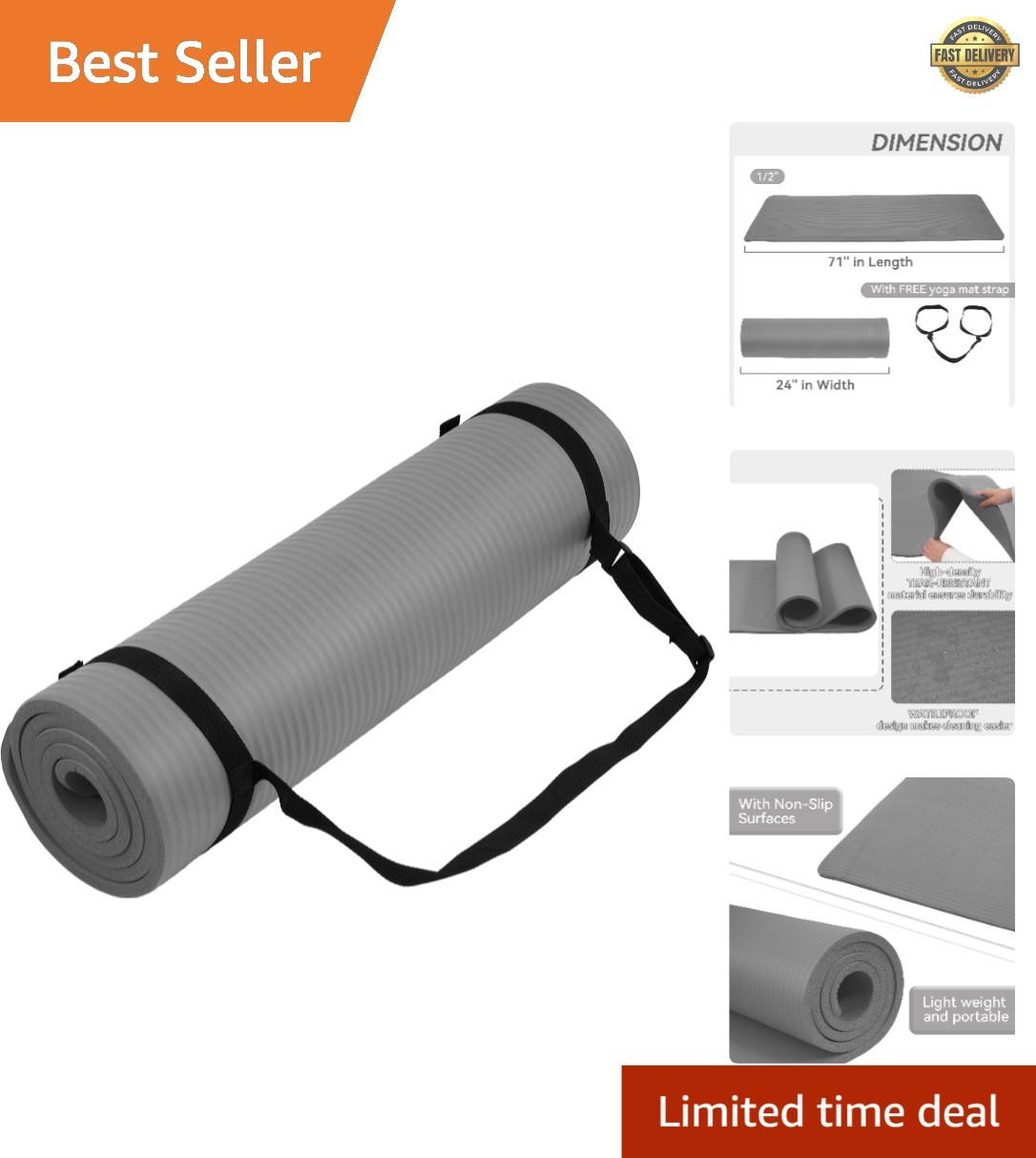 Anti-Tear, Non-Slip Yoga Mat: 1/2-Inch Thick for Ultimate Comfort & Safety