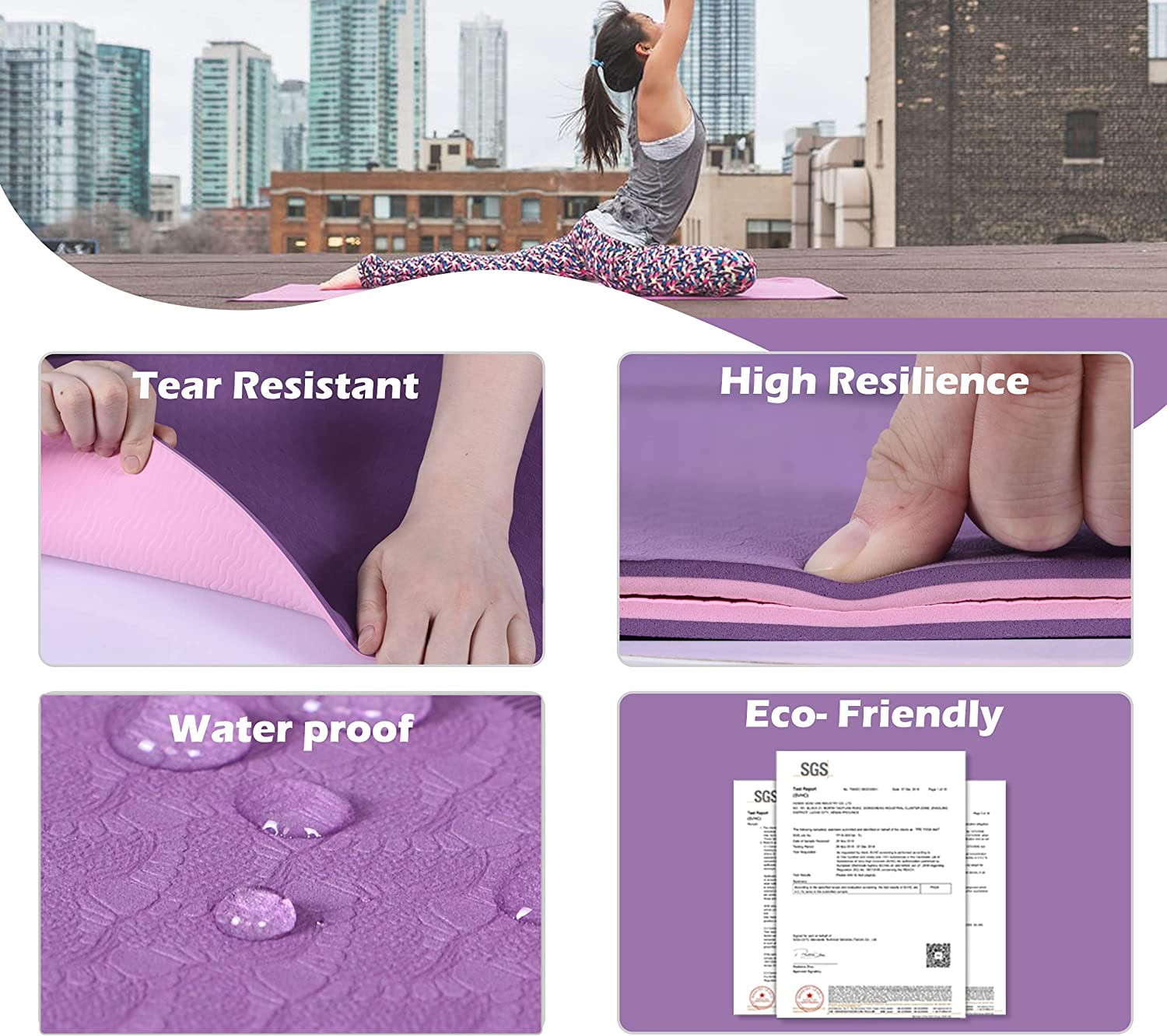 Yoga Mat Non Slip, Pilates Fitness Mats, Eco Friendly, Anti-Tear 1/4″