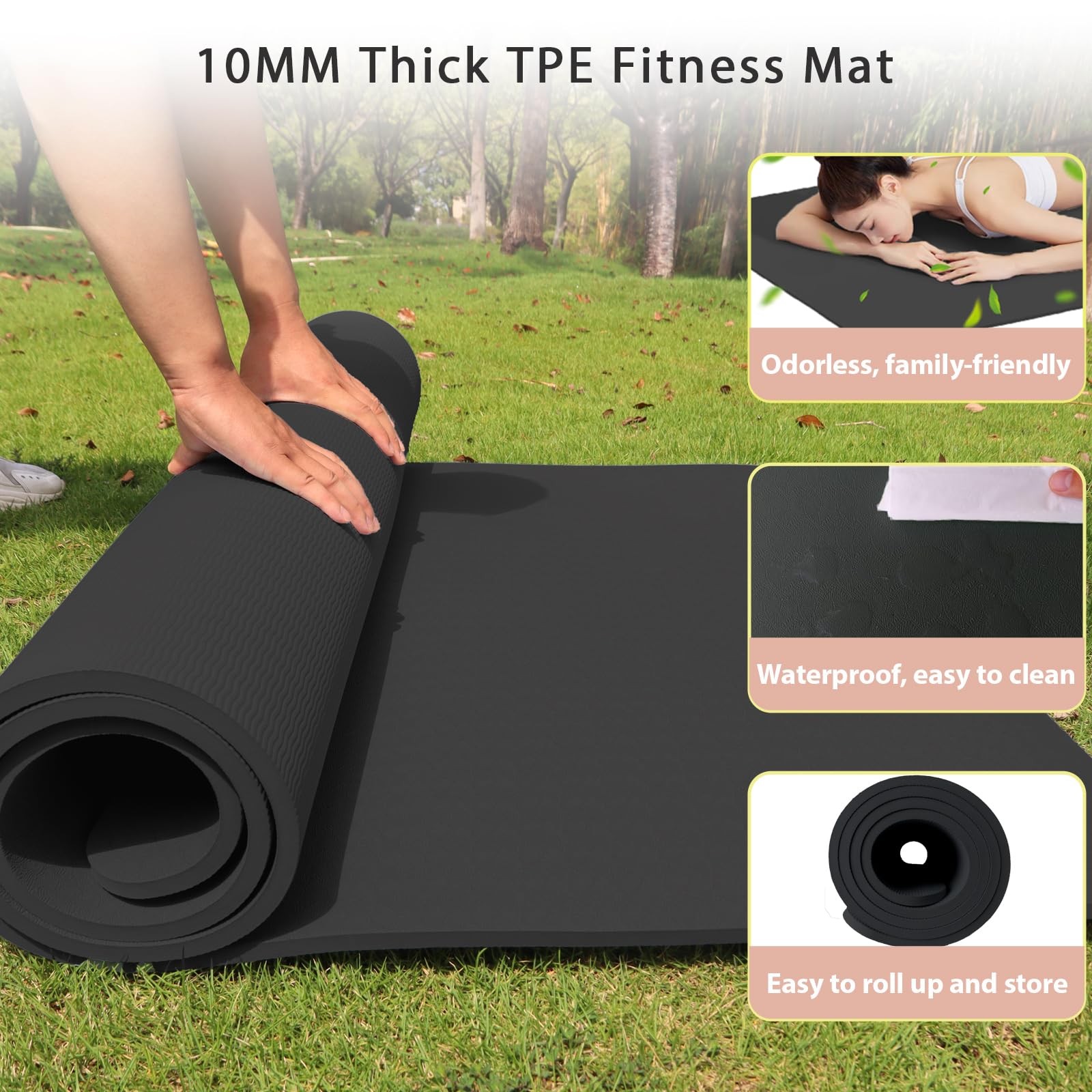 Yoga Mat Thick XXL 200×100cm TPE 10mm Thick Sports Mat Non Slip Comfortable for …
