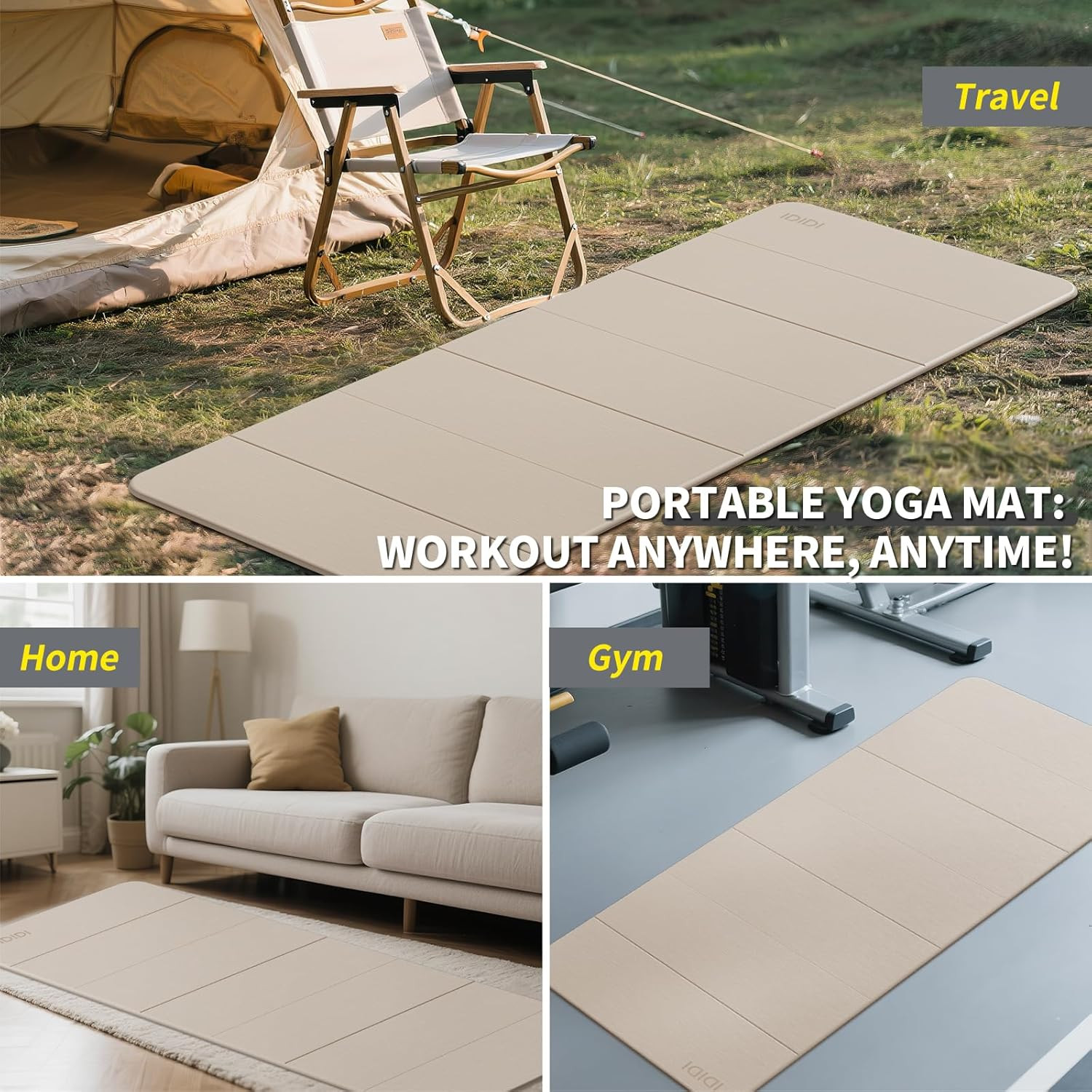 Foldable Extra Large Yoga Mat 74″×31.5″, 8Mm Double-Sided Non Slip Lightweight F