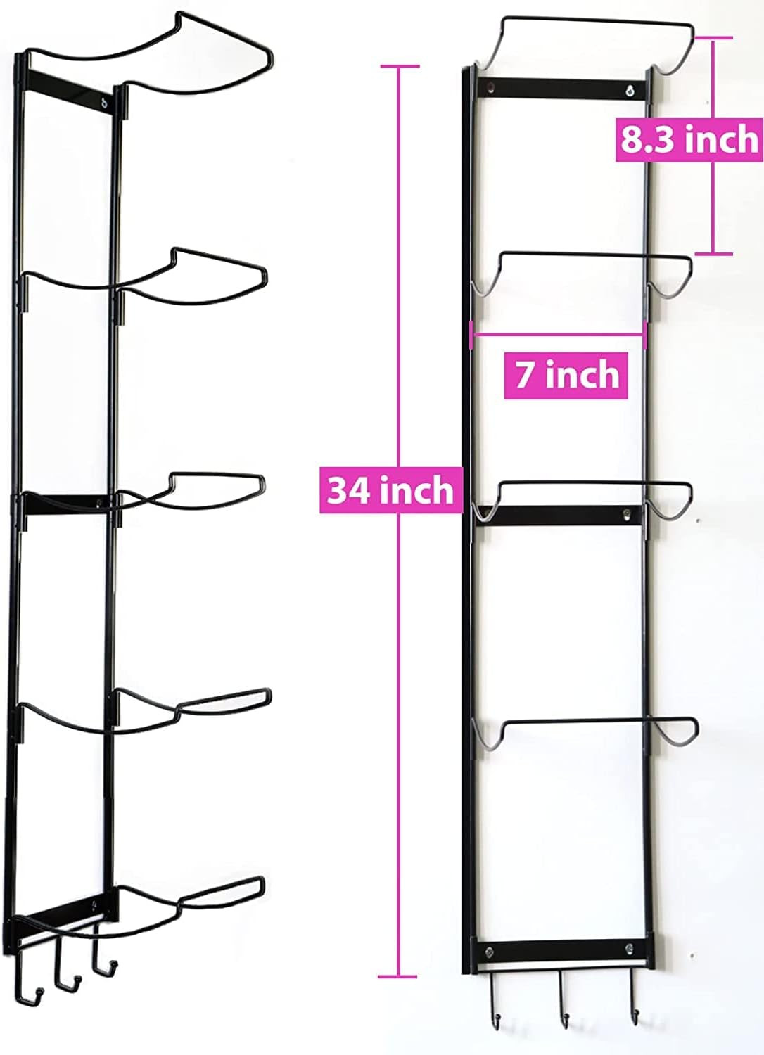 5-Tiers Yoga Mat Holder Wall Mount, Metal Storage Rack for Yoga Mat/Wheels, Foam