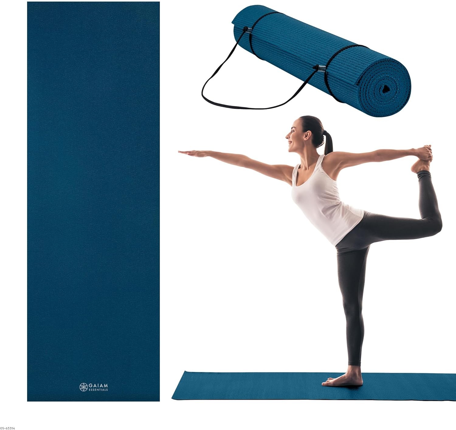 Gaiam Essentials 1/4″ Thin (6mm) Yoga & Pilates, Fitness & Exercise Mat with Eas
