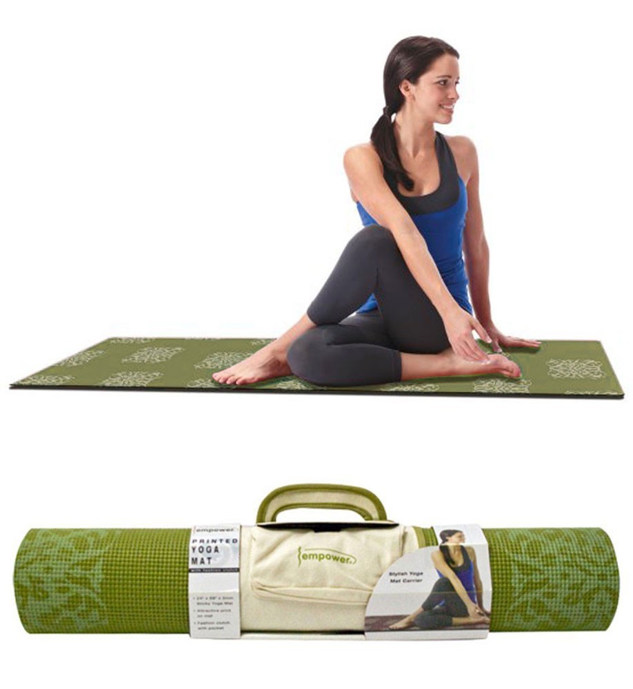 Empower Fitness Printed Yoga Mat with Clutch Pilates Mat Olive Green 24″x68″ NEW
