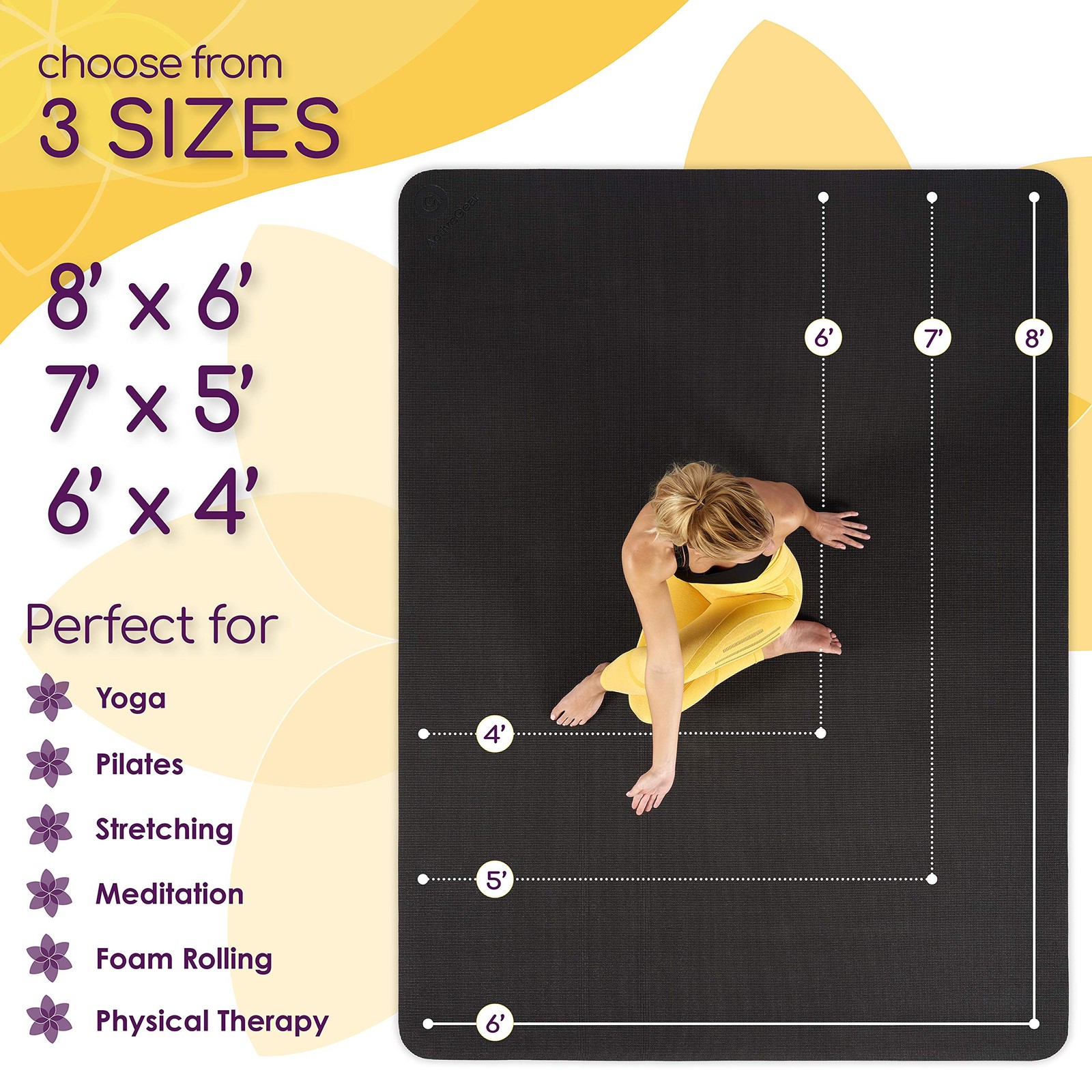 Large Yoga Mat 6’x4’x8mm Extra Thick, Durable, Non-Slip & Odorless Barefoot E…