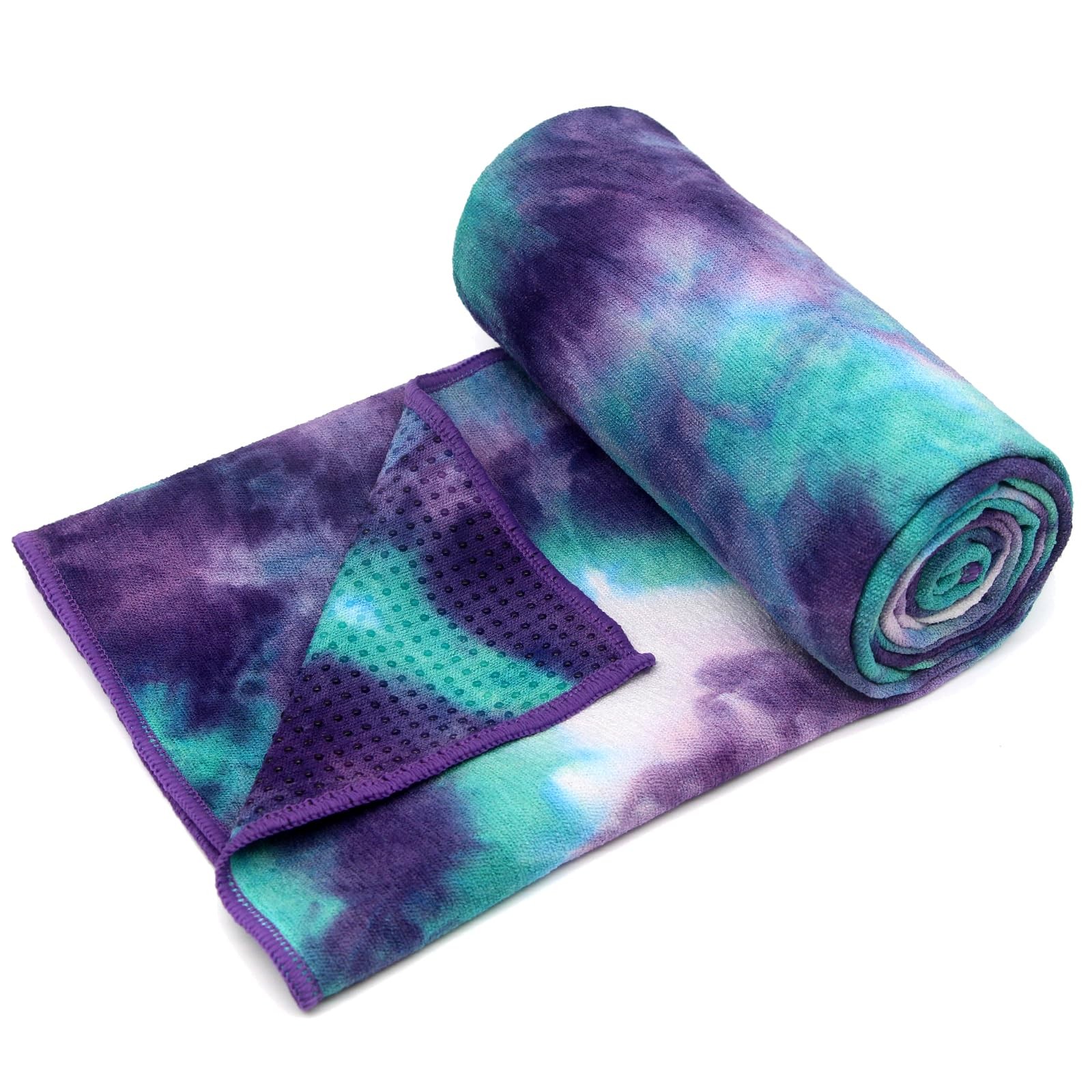 Eunzel Hot Yoga Towel – 72 inches x 24 inches, Green & Purple/ Purple