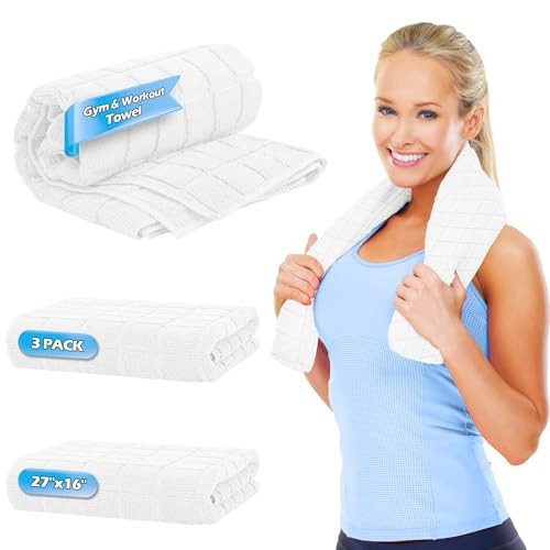 Microfiber Workout Towels, 3 Pack White Gym Sweat Sports Towel for