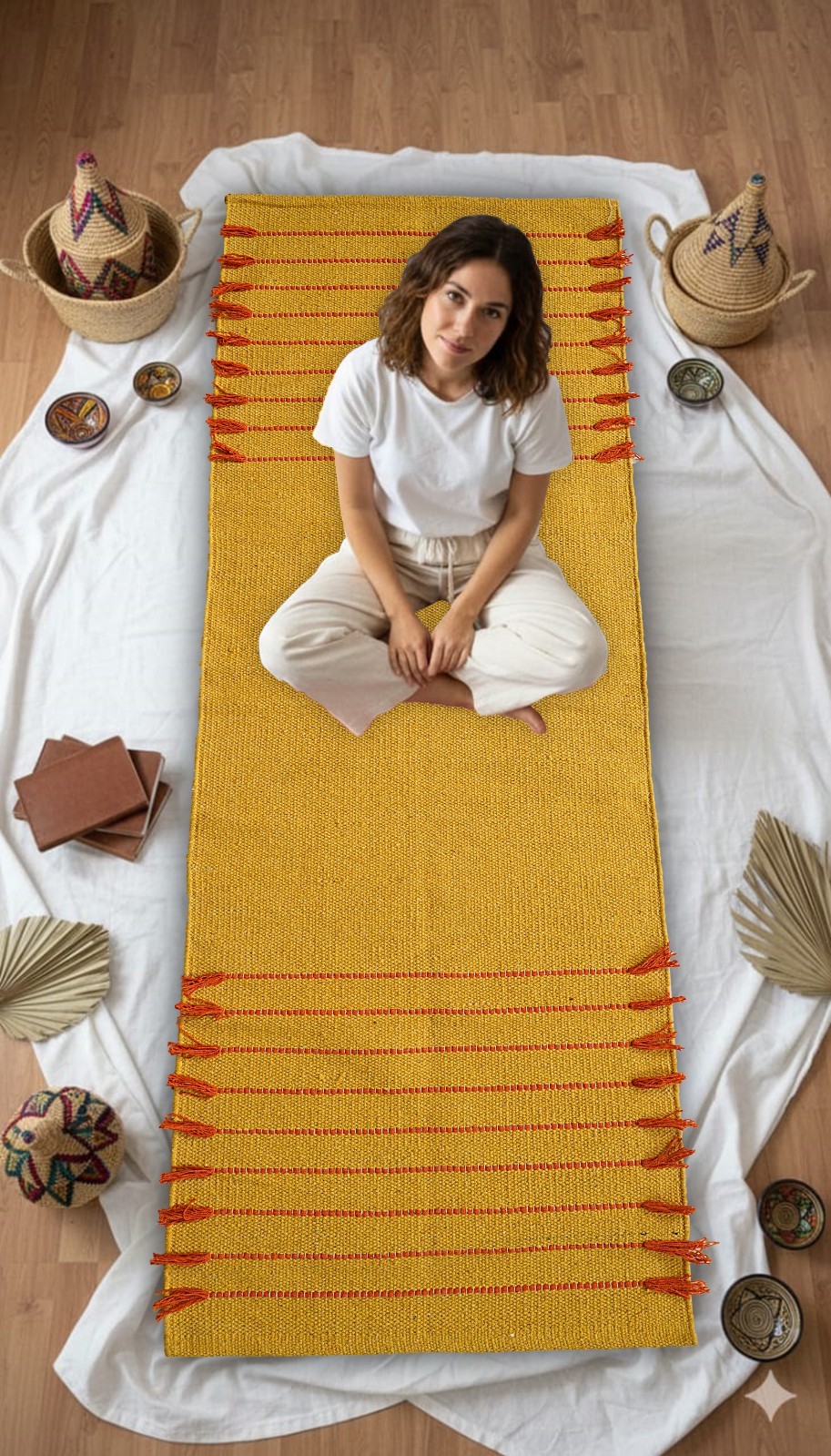 Yoga Mat Thick Non Slip Organic Cotton Exercise Workout Mat Pilates Rug 2×6 FT