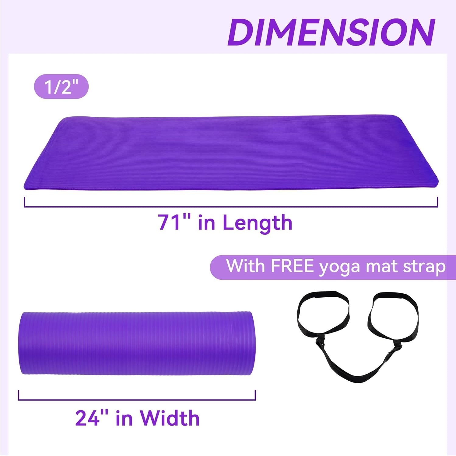 High Density Extra Thick Yoga Mat with Strap – Superior Comfort & Safety