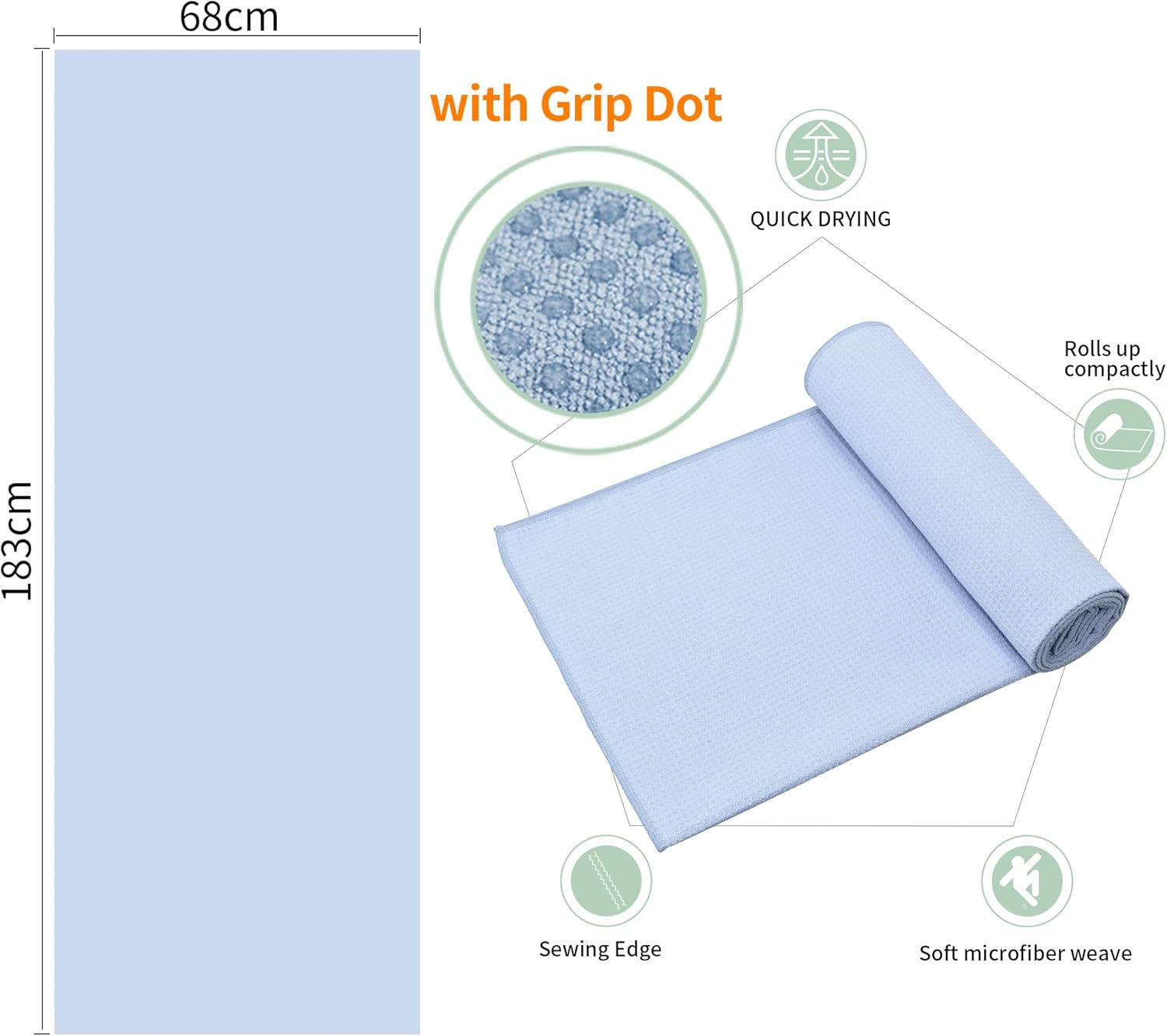 2 Pack Hot Yoga Towel with Grip Dot，Stickyfiber Yoga Mat Towels Non Slip for Hot
