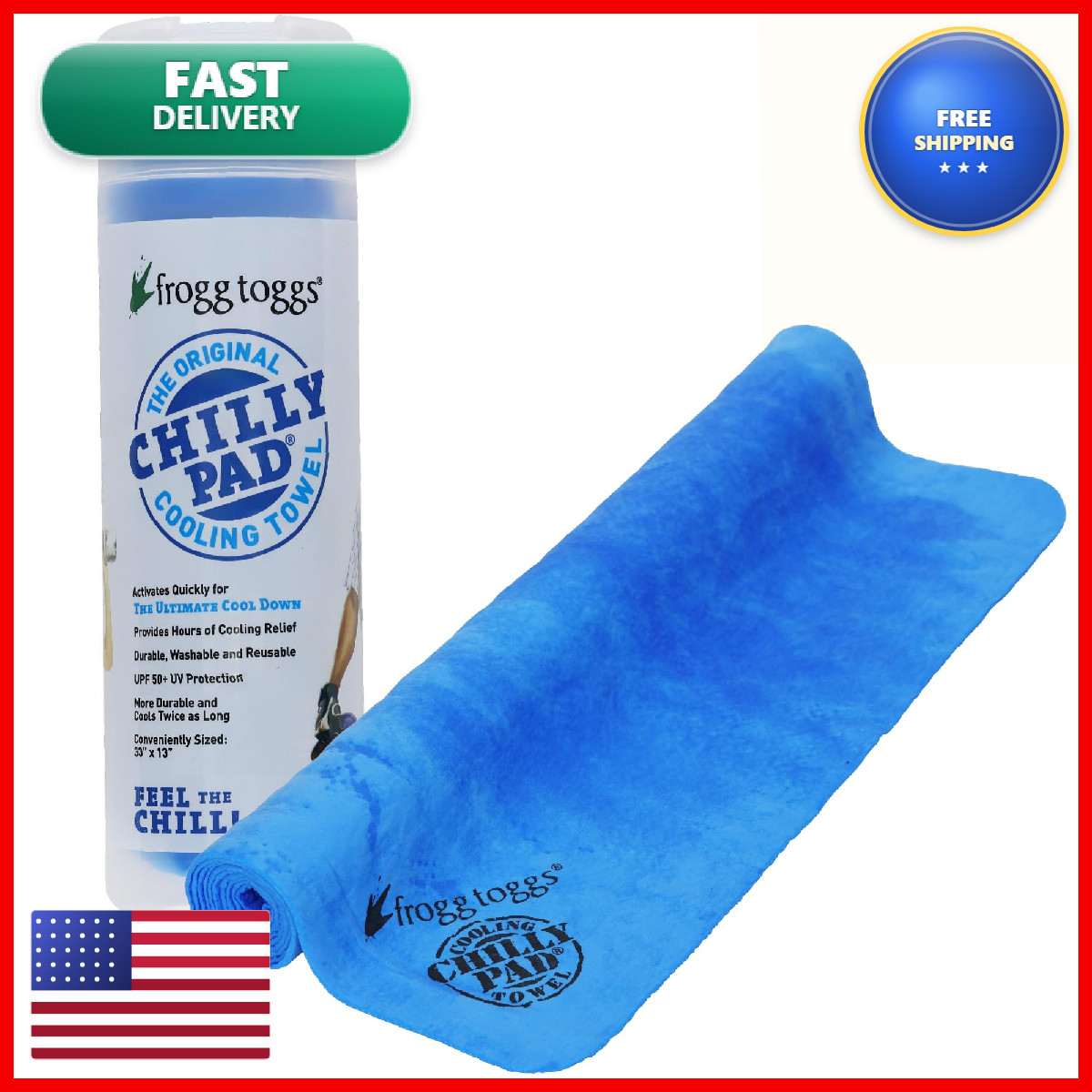 Frogg Toggs Chilly Pad Instant Cooling Towel Long Lasting Reusable Sports And