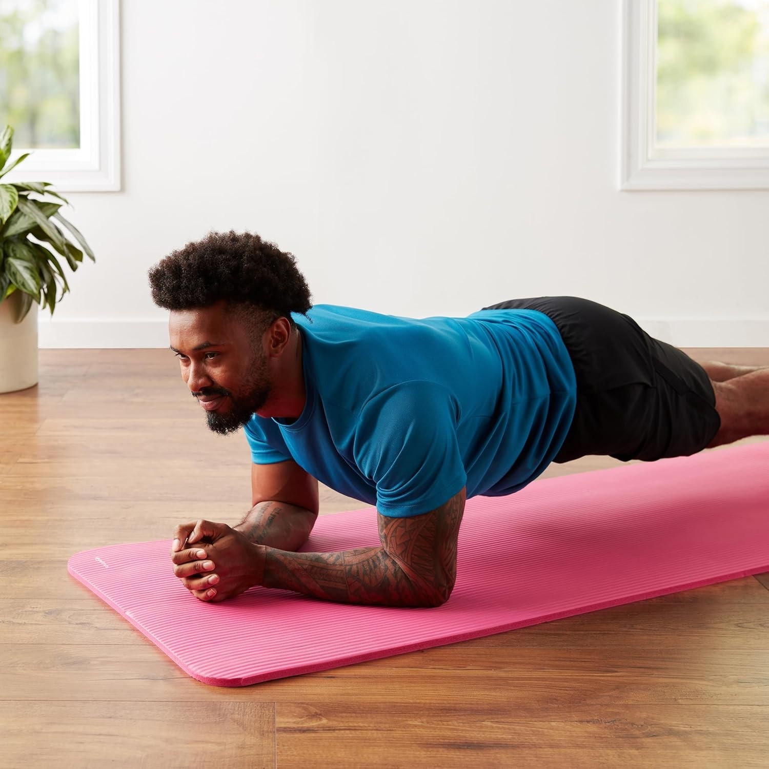 Durable Foam Exercise Mat – Extra Thick Pink Yoga Mat with Carrying Strap