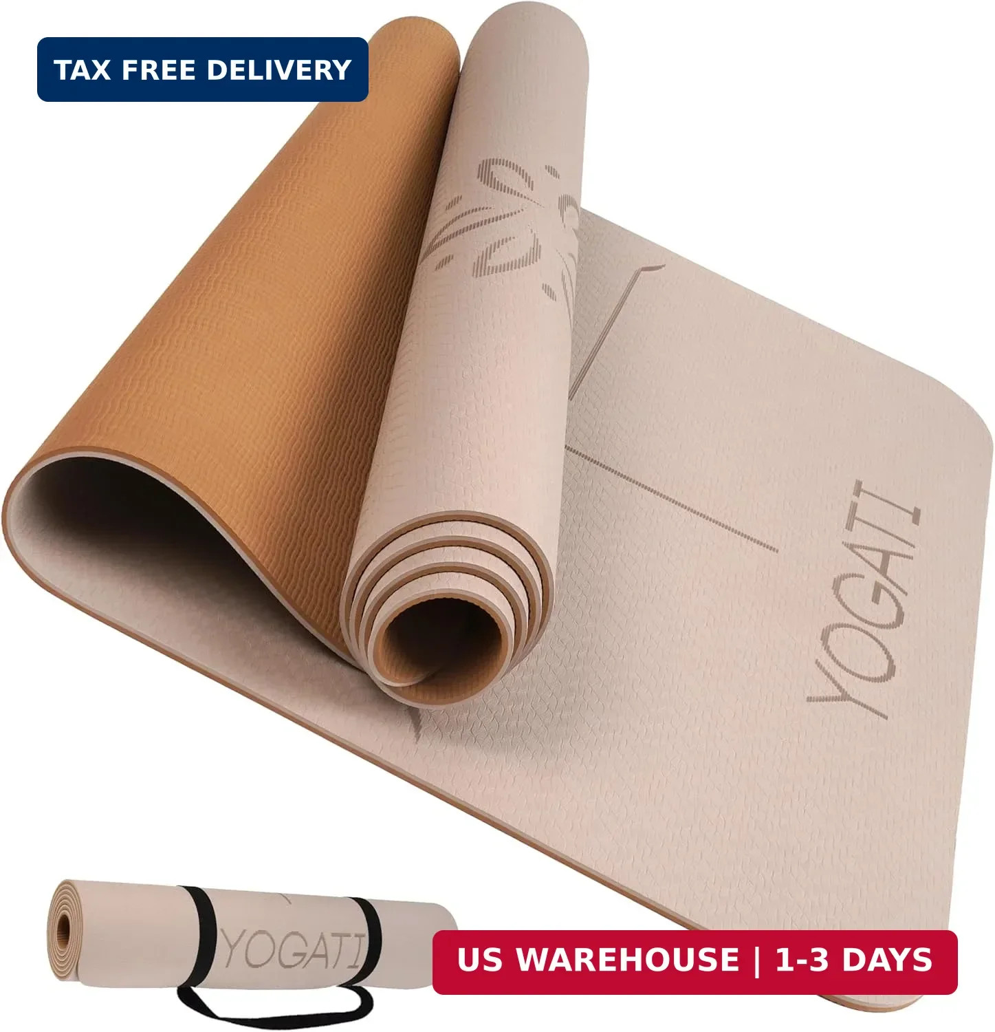 YOGATI® Yoga Mat with Strap with Alignment Lines. Home Workout Mat for Women, Me