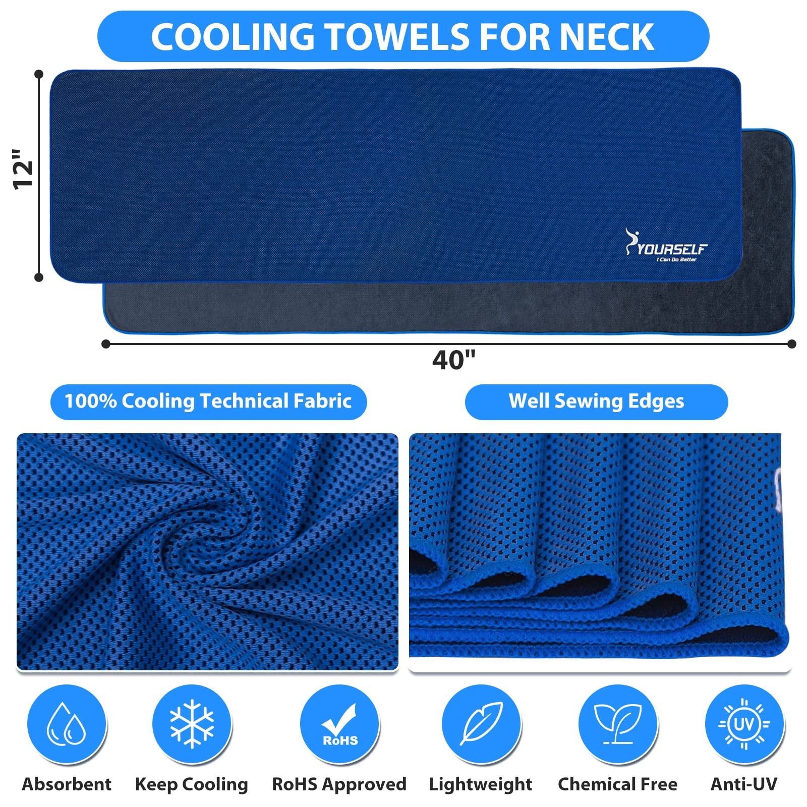 SYOURSELF Cooling Towel for Instant Relief Cool Bowling 40″ x 12″, Dark Blue