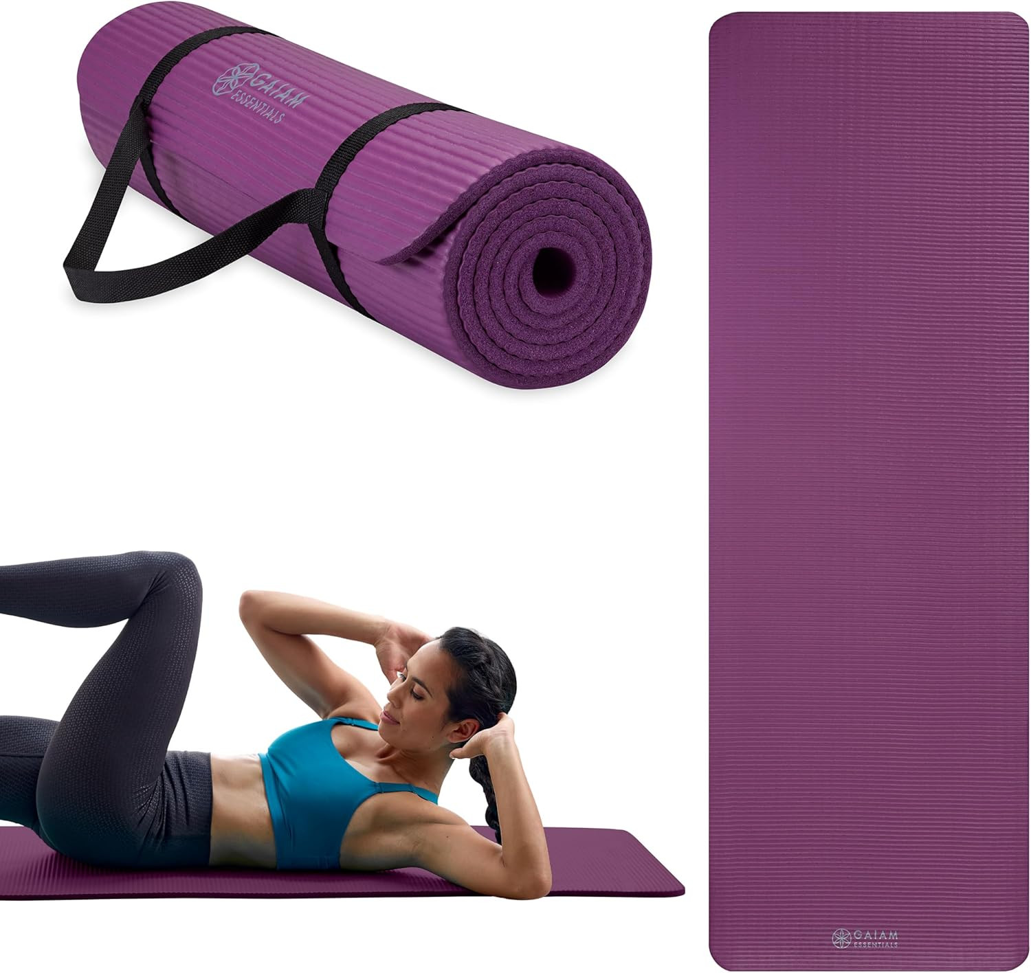Thick 10mm Yoga Mat with Carrying Strap for Home & Gym Workouts