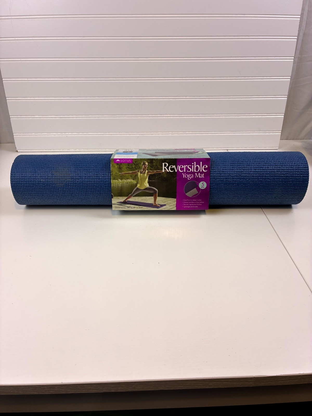 Lotus 5mm Reversible Yoga Mat Blue Textured Non Slip Exercise Fitness Pilates