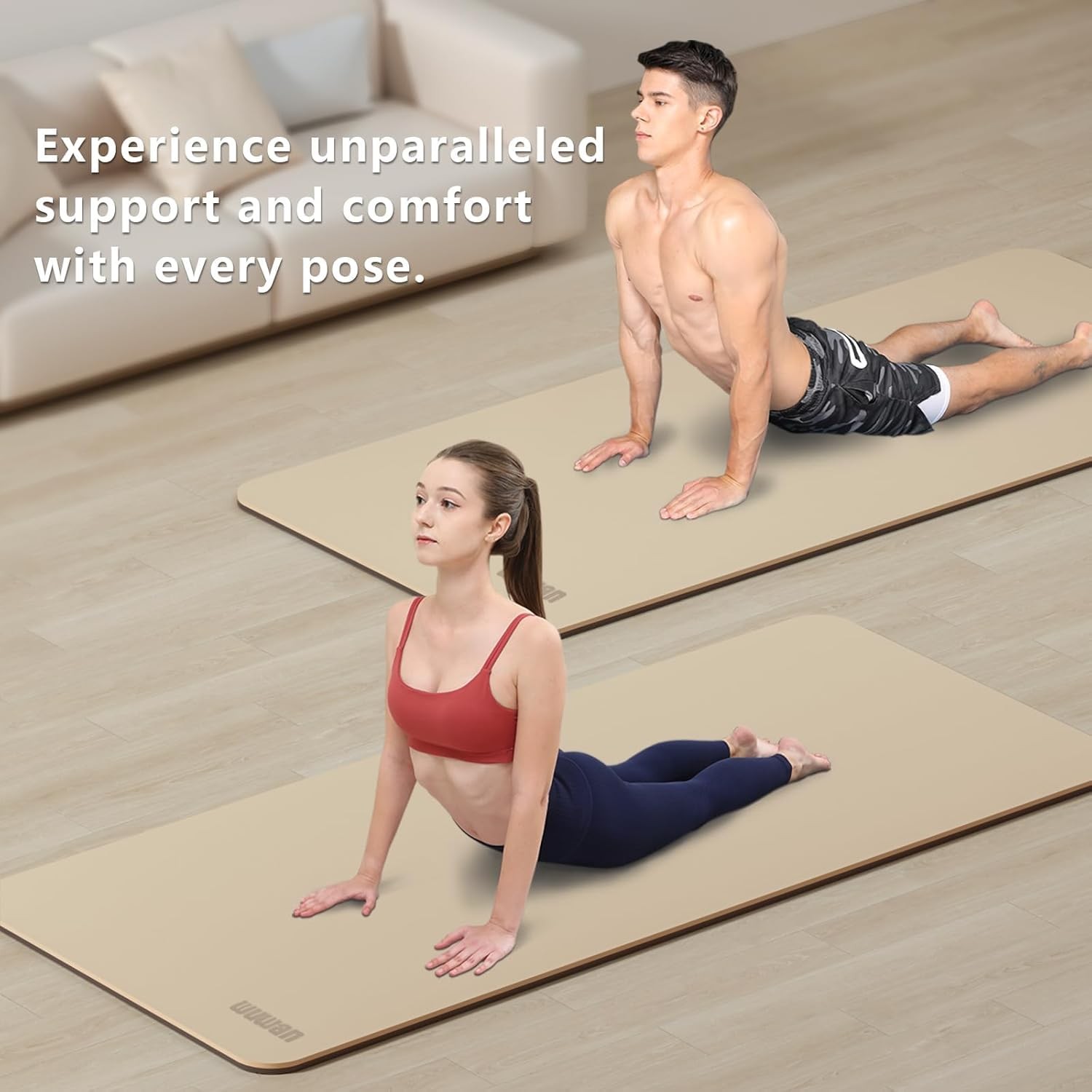 Wide Yoga Mat-80cm Non Slip Extra Thick 1/3” 72″ x 24″ x 0.23″, beige