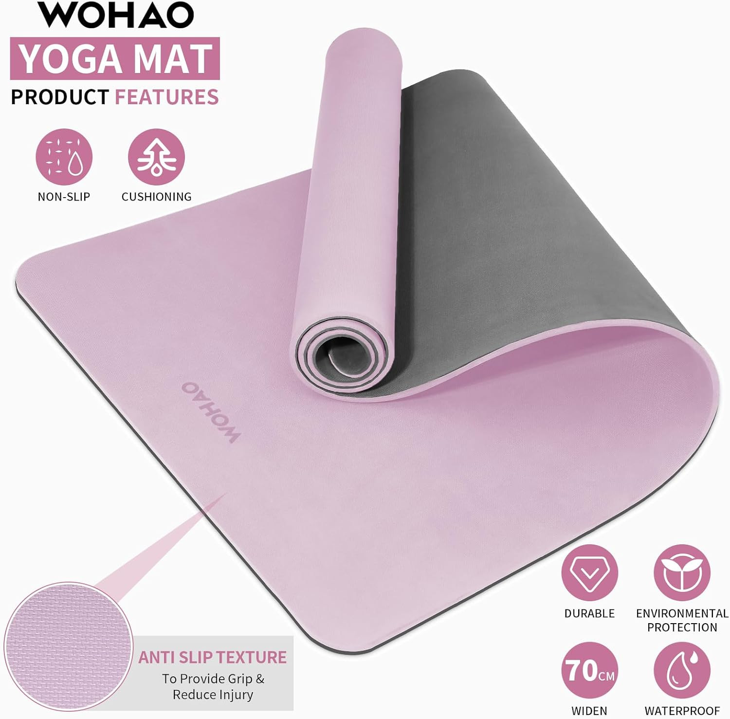Extra Thick 8Mm Yoga Mat, 72″X28″ Non Slip Exercise Mat, Reversible 2-Sided Dual