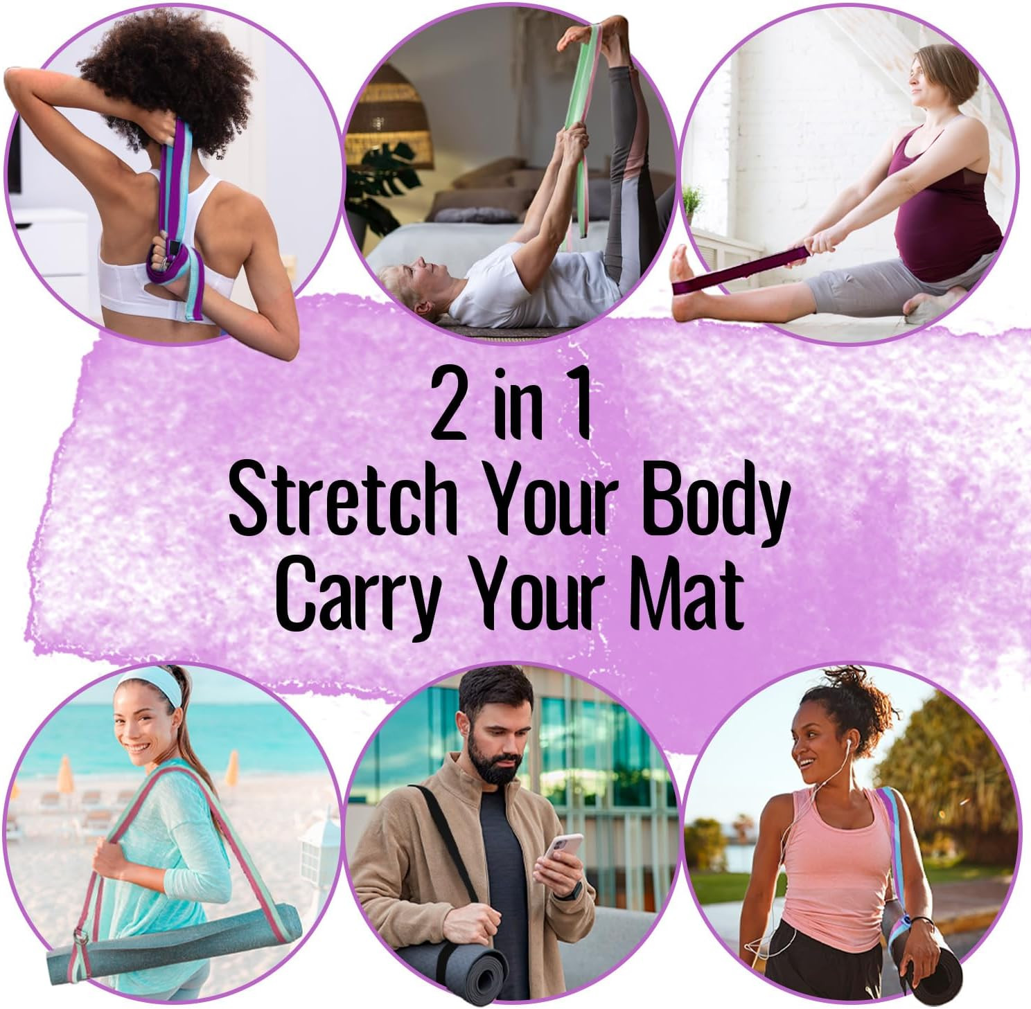 2 in 1 Yoga & Mat Strap for Stretching – Cotton – 6/8/10 Ft | Adjustable Non-Sli