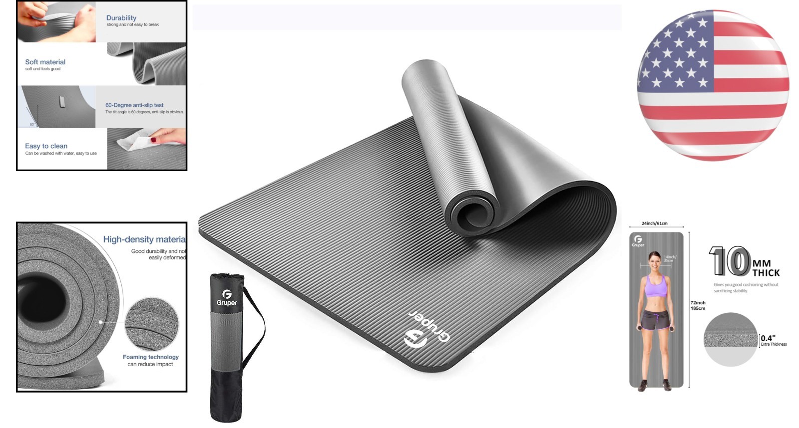 Lightweight Eco-Friendly Yoga Mat 72″x32″ with Bag – Experience Ultimate Comfort
