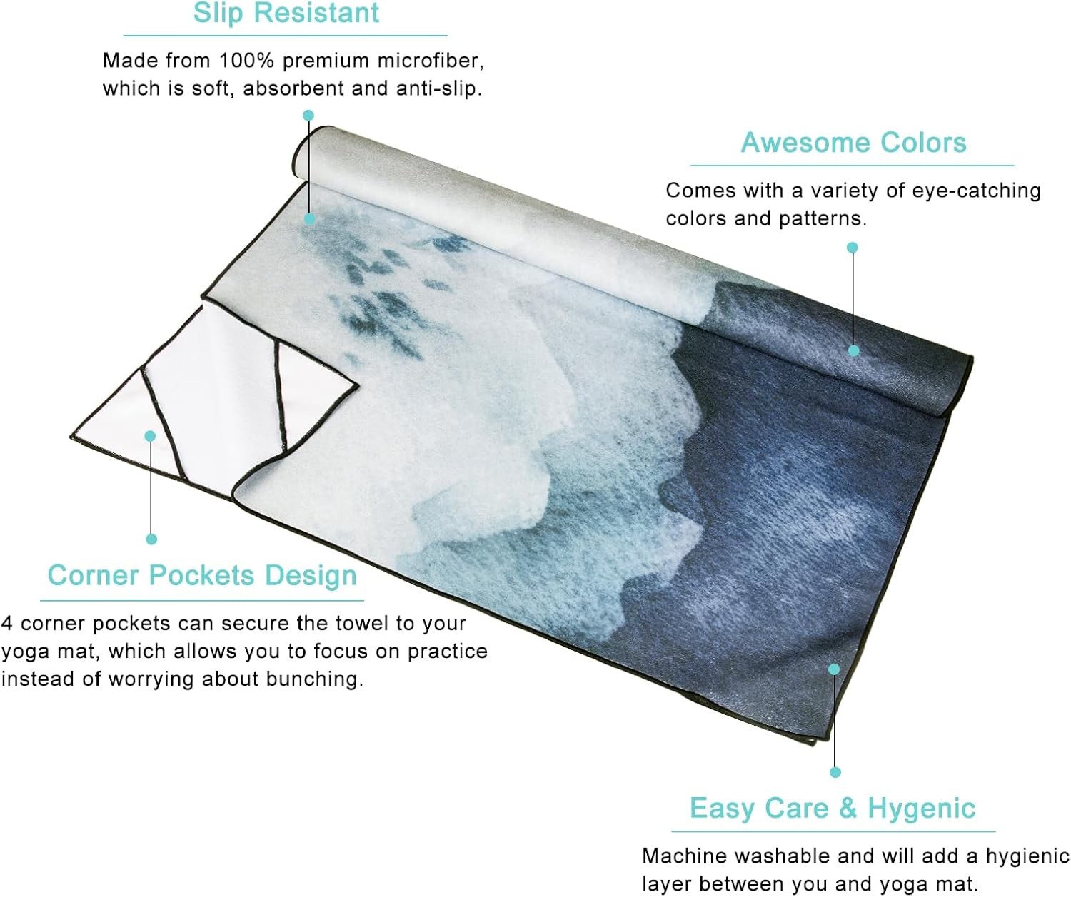 QiyI Yoga Mat Towel with Corner 70"x26", Watercolor Mountain