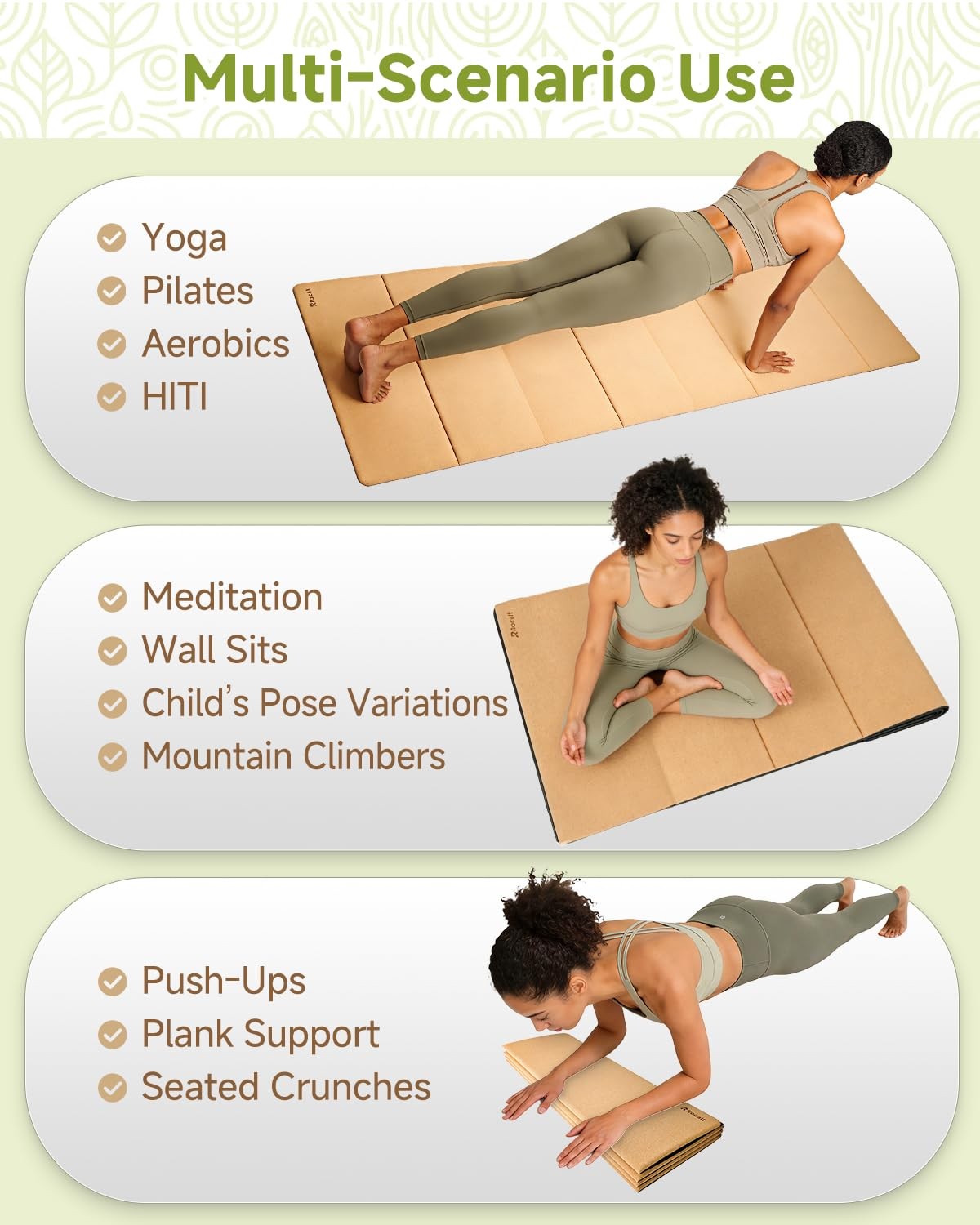 Foldable Cork Yoga Mat for Travel, Non Slip Lightweight Yoga Mat with Carry S…
