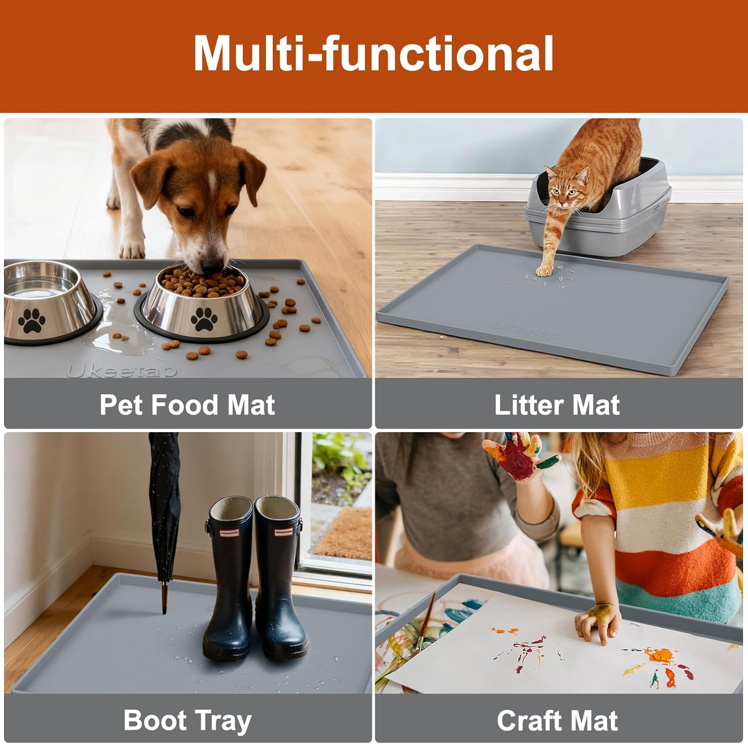 Extra Thick Silicone Mat Waterproof with Raised Edge 34″ X 22″, under Sink Mat f