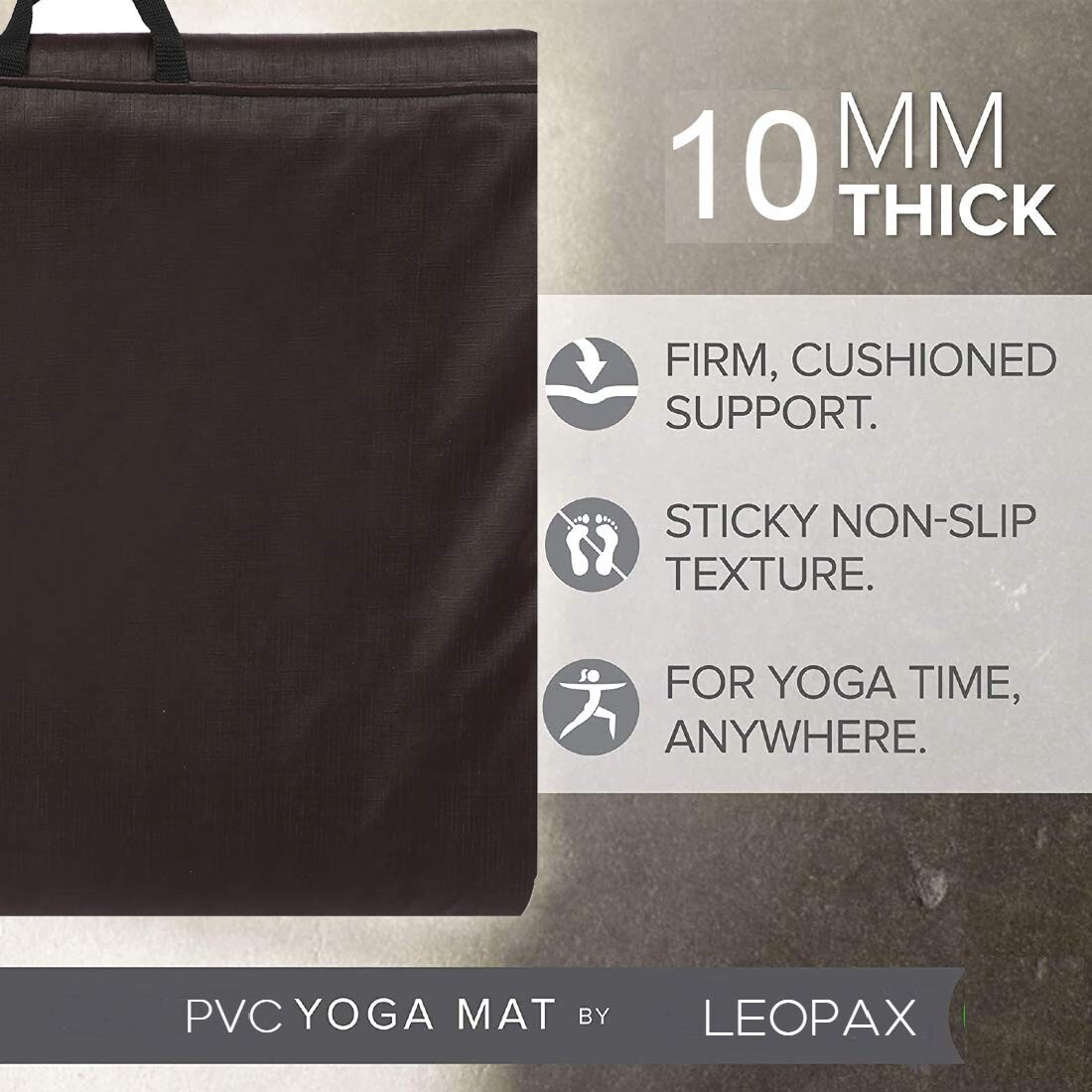 10mm PVC Leather Yoga Mat for Exercise, Fitness & Meditation Brown