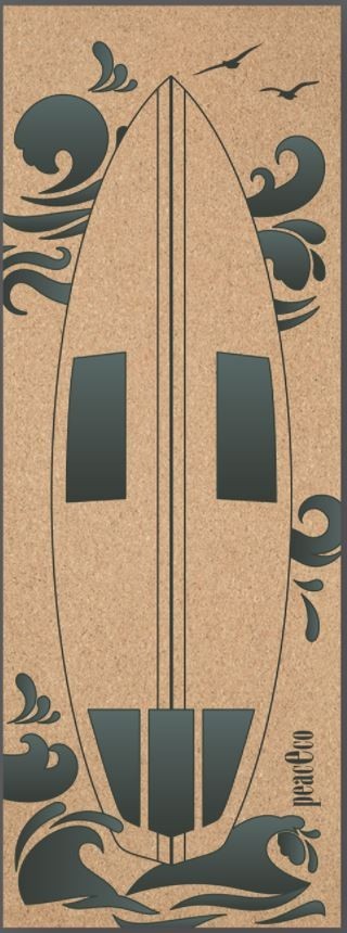 Cork Yoga Mat: Wave Surfboard & Koi Fish Design with Free Strap