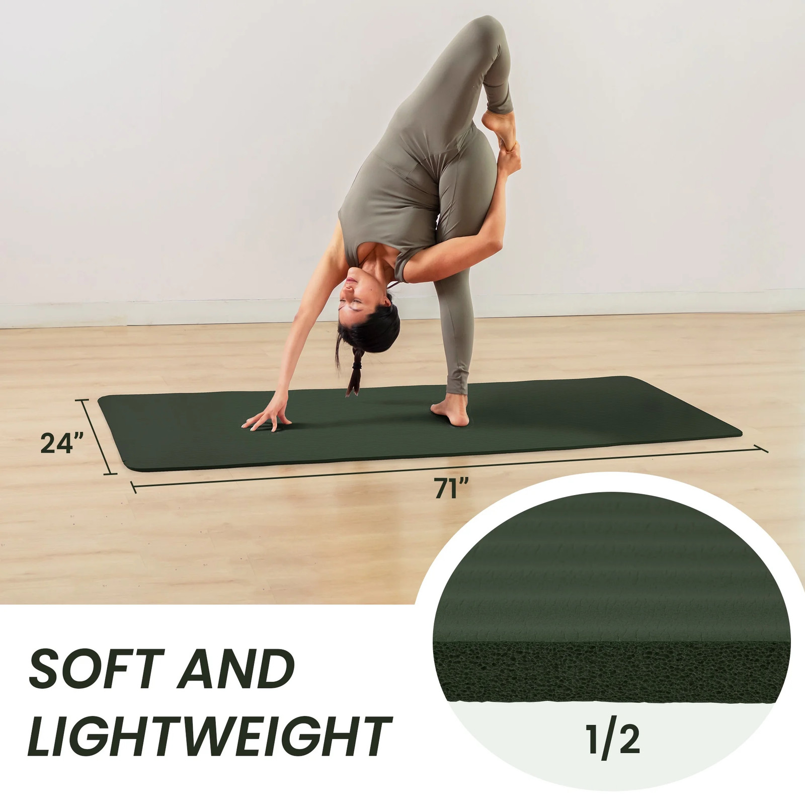 BalanceFrom Extra Thick 1/2″ Yoga Mat – 71″x24″ Non-Slip Exercise Mat with Carry