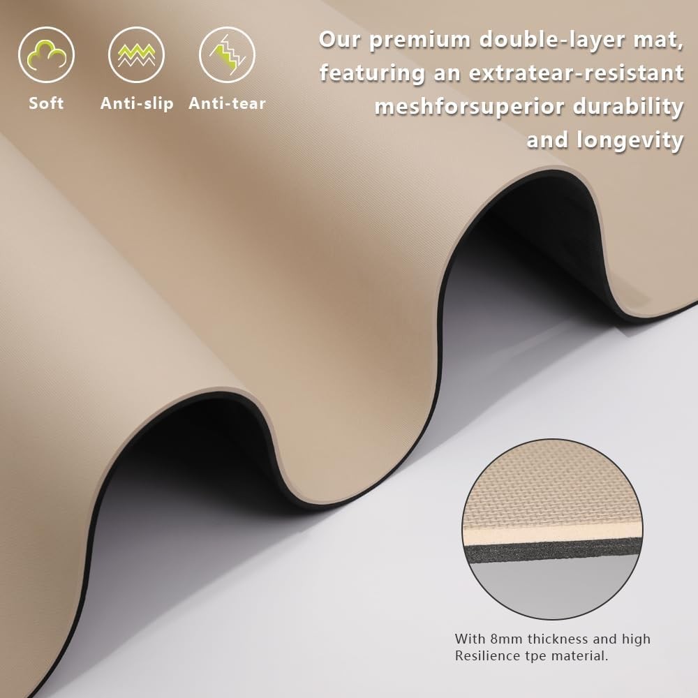 Wide Yoga Mat-80cm Non Slip Extra Thick 1/3” 72″ x 24″ x 0.23″, beige
