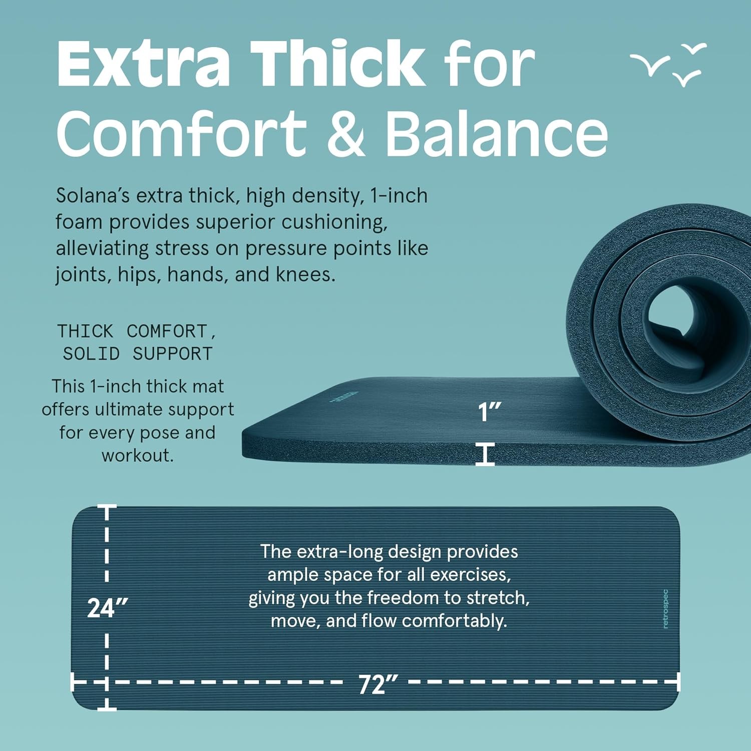 Retrospec Solana Yoga Mat 1″ Thick With Nylon Carry Strap 1 inch, Ocean Blue