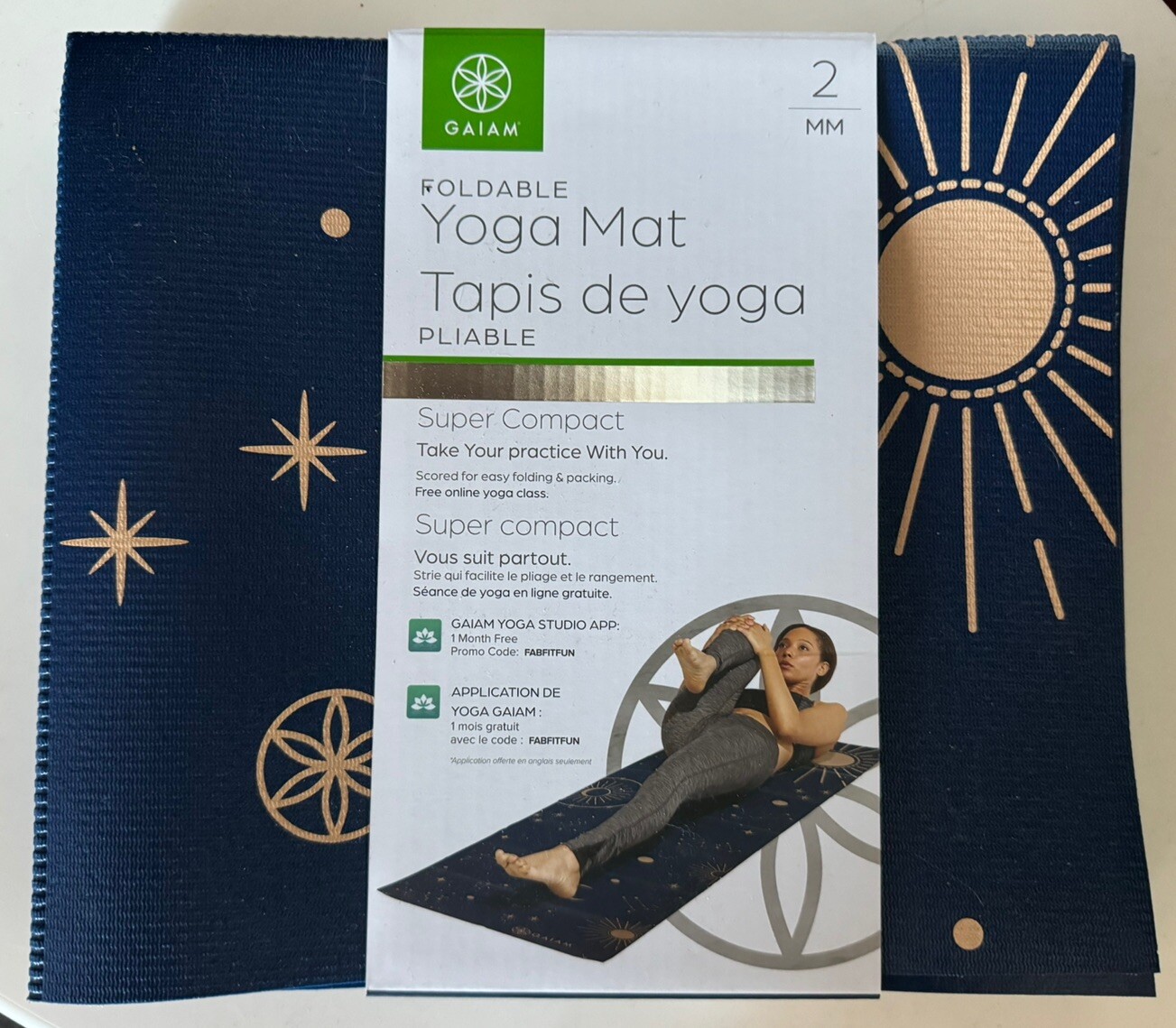 Gaiam Yoga Mat Folding Travel Fitness Exercise Yoga Mat Midsummer Nights NEW 2mm