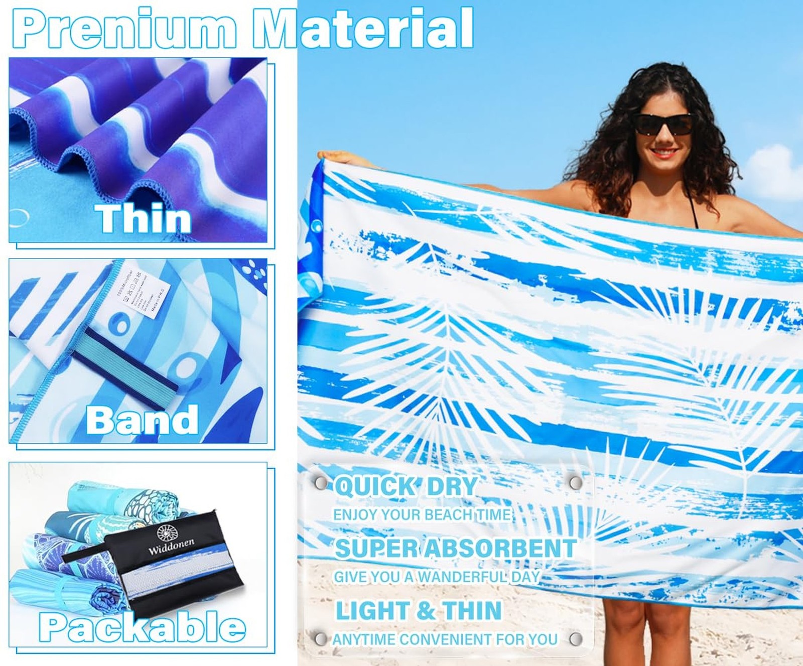 2 Pack Lightweight Thin Microfiber Beach Towel Sand Free Quick Dry Absorbent …