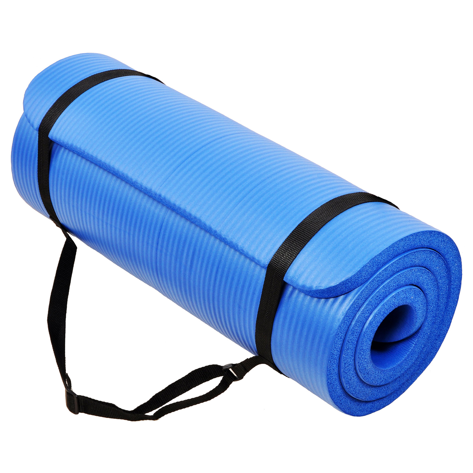 Signature Fitness 1″ Extra Thick Exercise Fitness Yoga Mat w/ Carry Strap, Blue