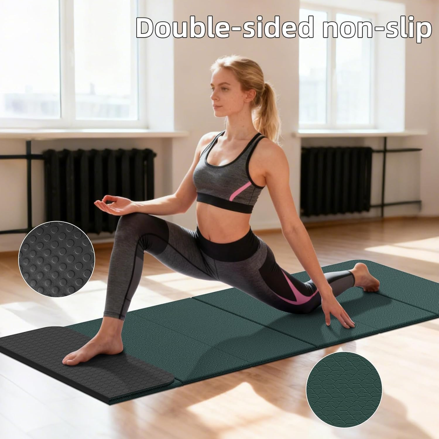 Extra Large 10mm Foldable Yoga Mat – Non-Slip TPE for Home & Travel (Blue)
