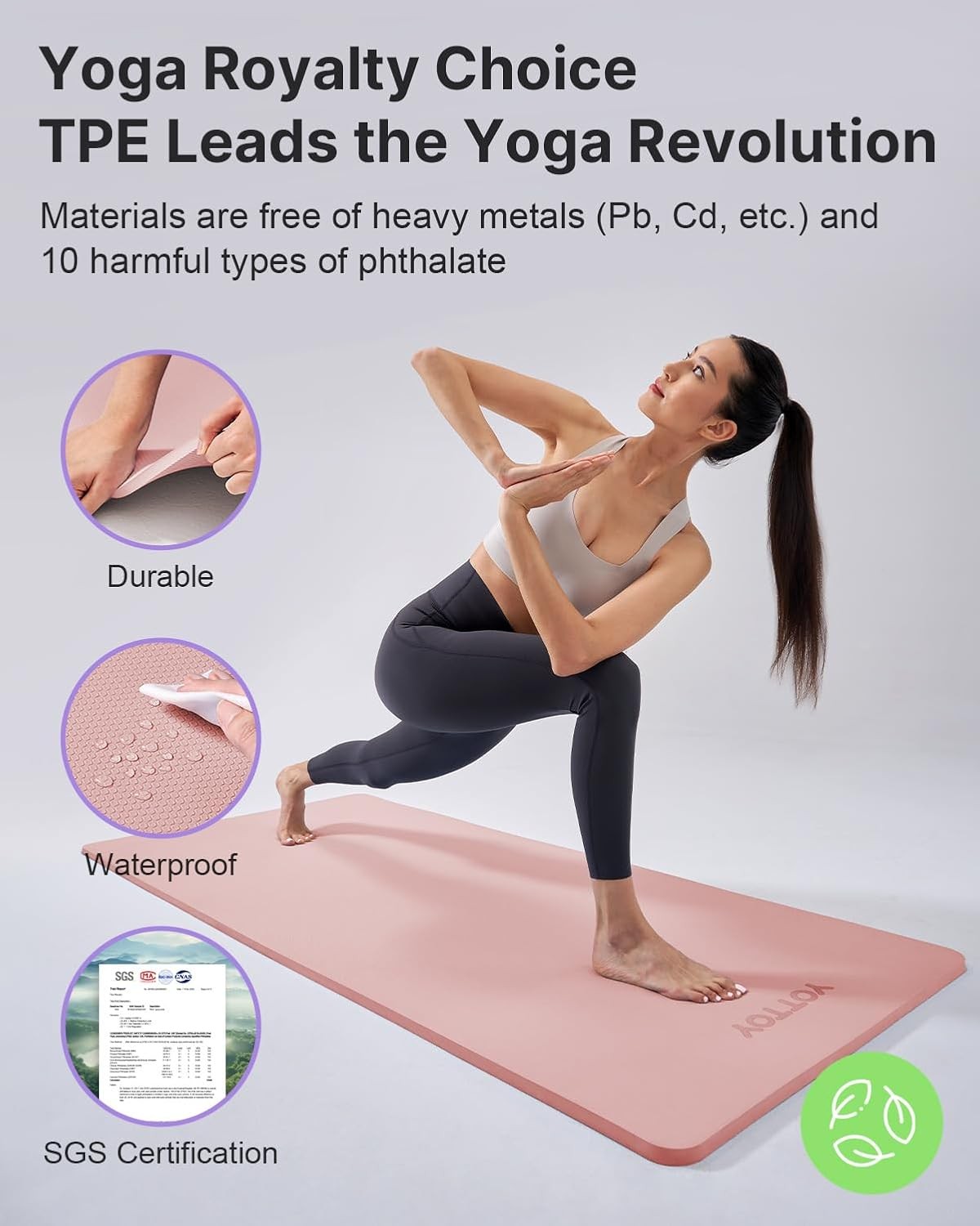 YOTTOY Extra Thick Yoga Mat 1/2″ 72″x24″ TPE Non-Slip w/ Carry Strap