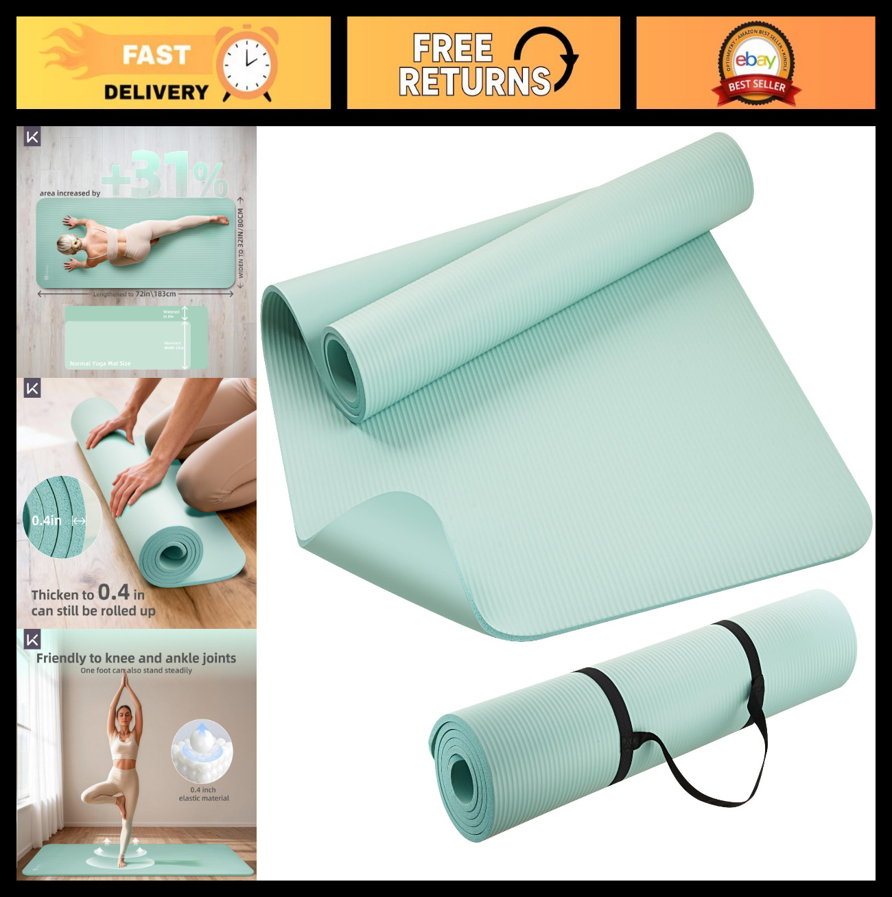 Extra Thick 10mm Non-Slip Yoga Mat 72″x32″ for Pilates, Stretching & Meditation