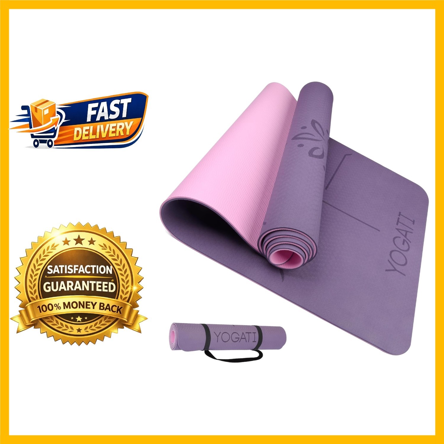 Versatile Yoga Mat with Alignment Lines – Non-Toxic Non-Slip Mats in Purple
