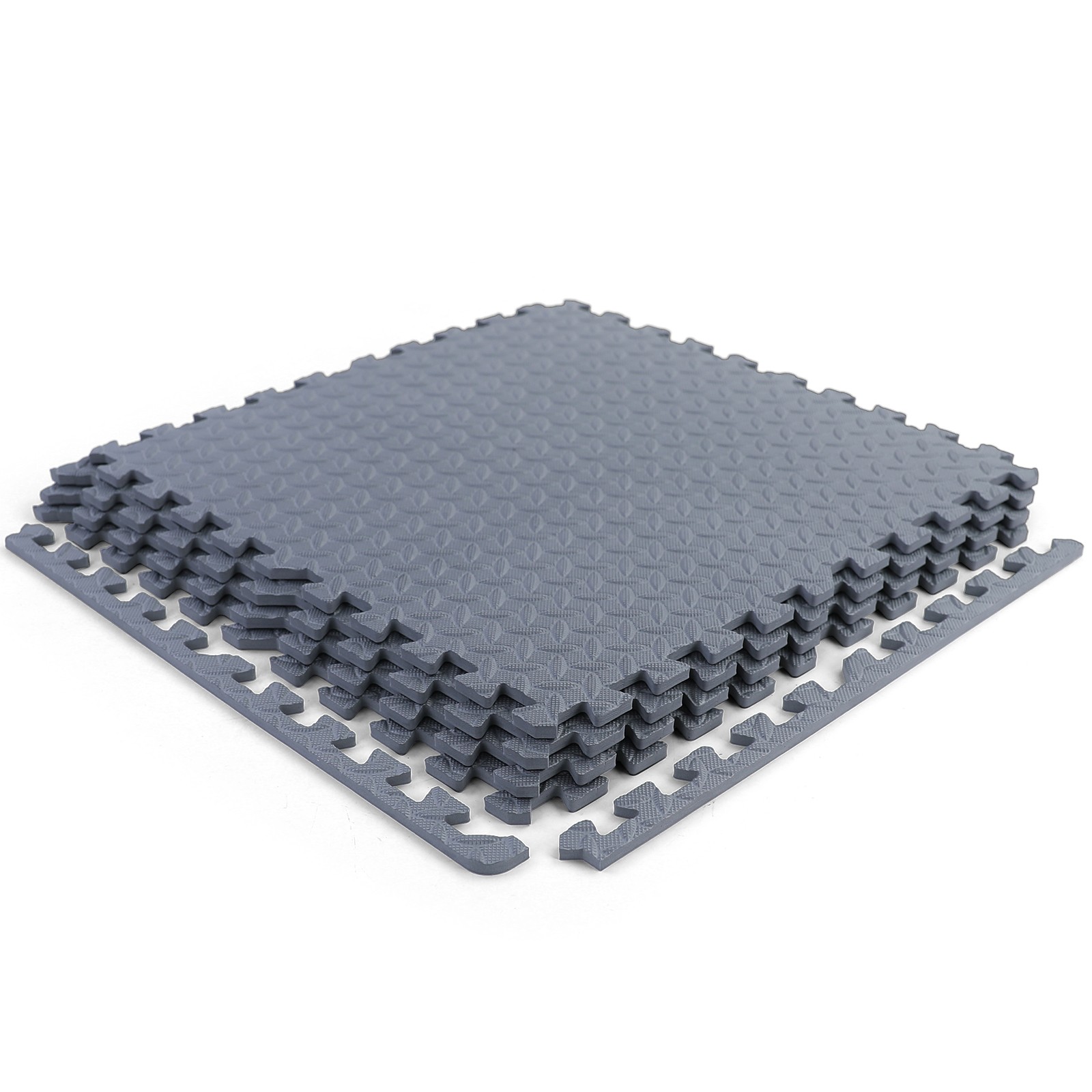 Fitness Floor Checker Plate Puzzle Sports Mat Grey 61x61cm 10mm 4 Piece