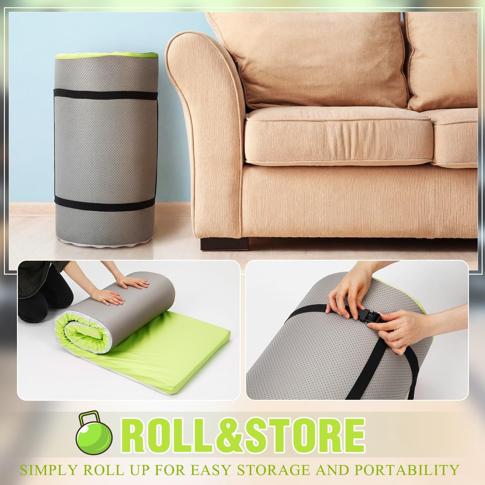 2 Inch 72″x24″ Thick Foldable Yoga Mat with Carry Strap, Non-slip Portable Fo…
